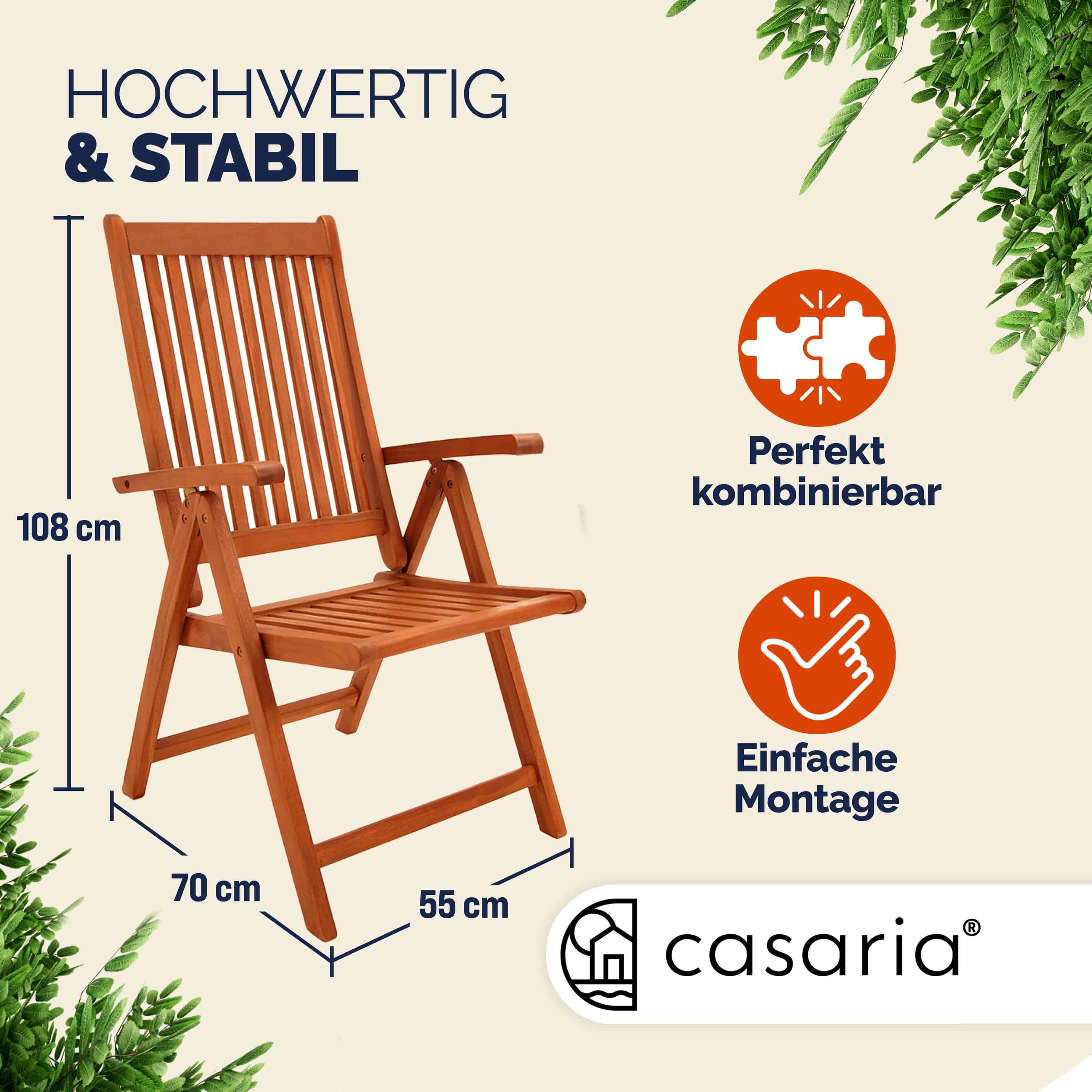 Casaria Gartenstuhl Vanamo (2 St), Gartenstuhl FSC®-zertifiziert Eukalyptus Rückenlehne 5-fach Garten – Bild 5 von 5
