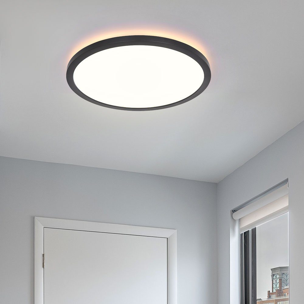 schwarz LED Badezimmer Deckenlampe LED fest Deckenleuchte, Wohnzimmerlampe verbaut, etc-shop Warmweiß, LED-Leuchtmittel dimmbar Backlight