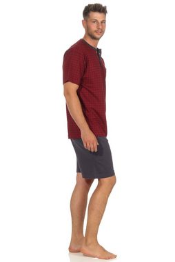 Normann Pyjama Herren Shorty Schlafanzug kurzarm mit Hals-Knopfleiste in Karo Optik