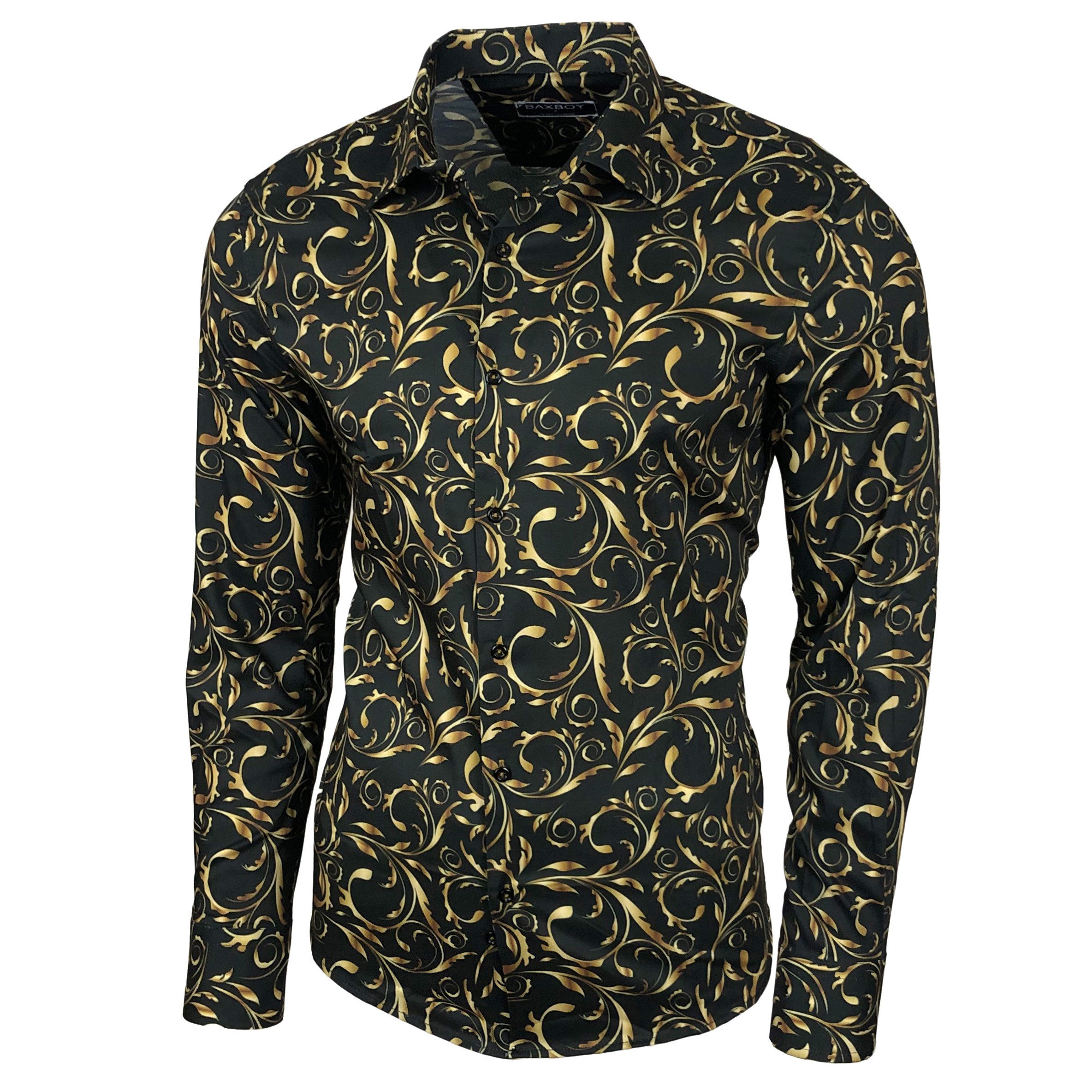 Baxboy Langarmhemd Baxboy Herren Hemd Freizeitshemd Langarm Blumen Casual S günstig online kaufen