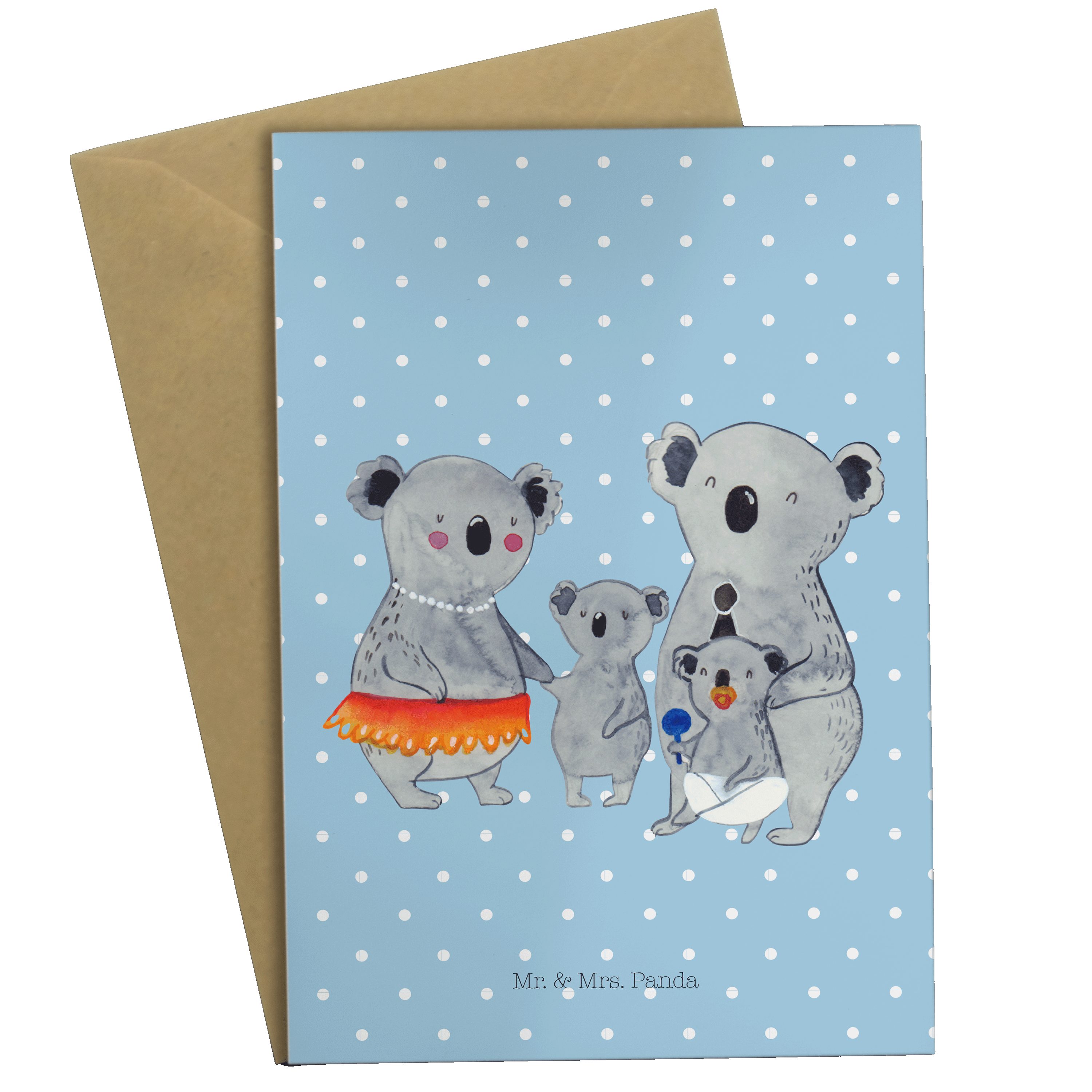 Mr. & Mrs. Panda Grußkarte Koala Familie - Blau Pastell - Geschenk, Einladungskarte, Kinder, Vat