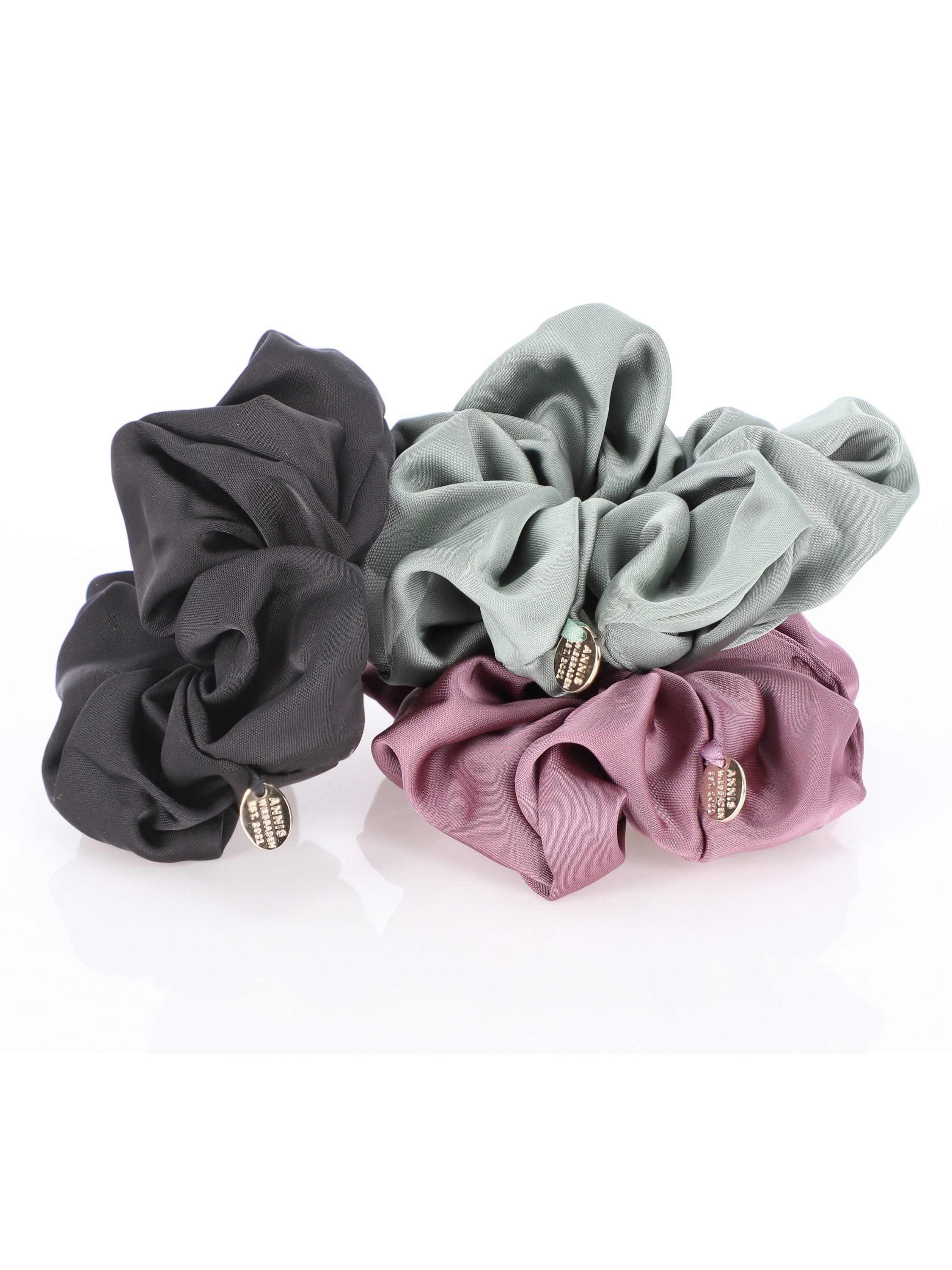 ANNIS WIESBADEN EST. 2021 Haargummi Premium Scrunchies Set – 3 Stück, soft & haarschonend, 100% Seide, 3er Set, 3 Scrunchies