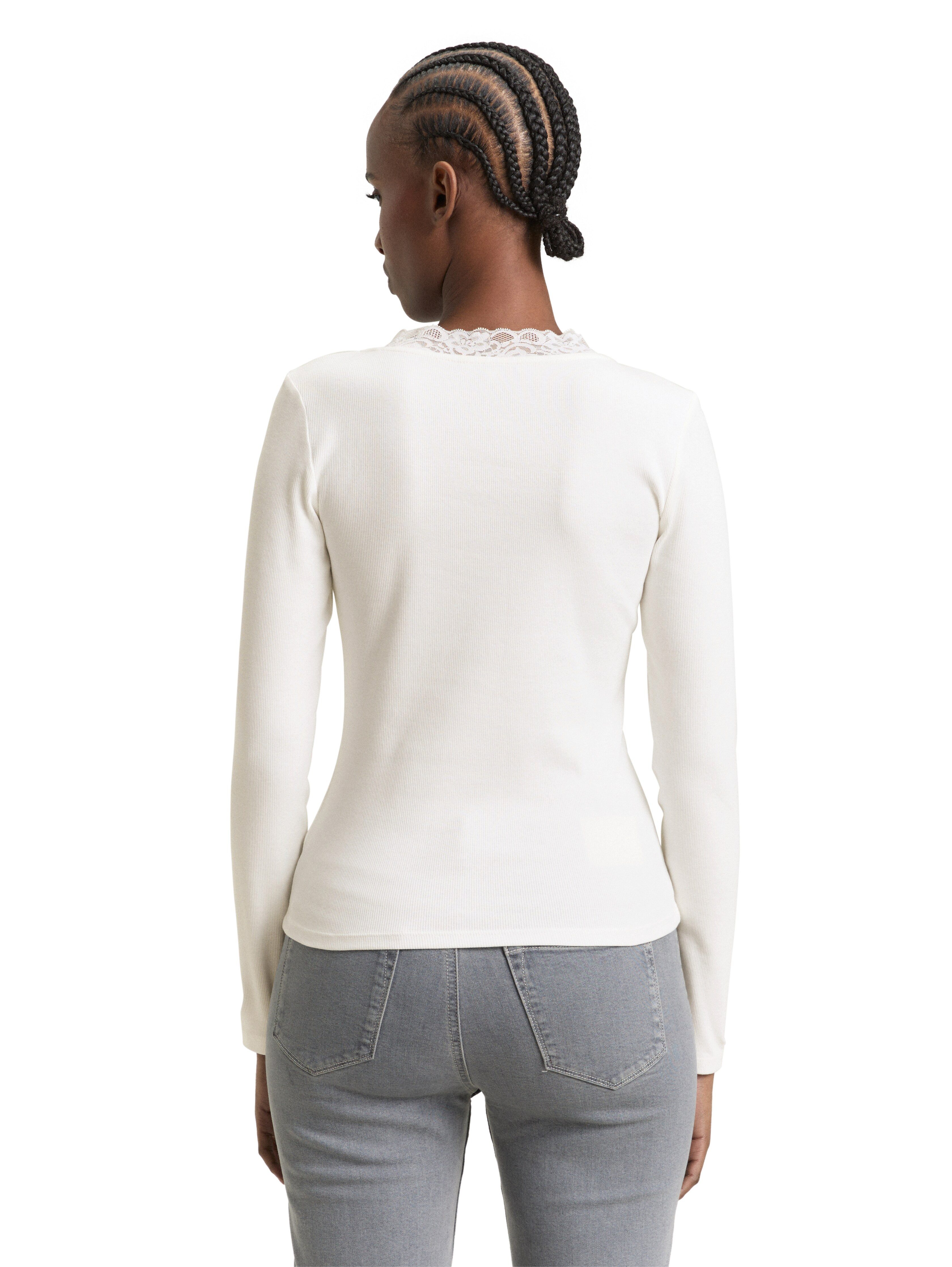 TOM TAILOR Denim Langarmshirt V-Ausschnitt mit Spitze günstig online kaufen