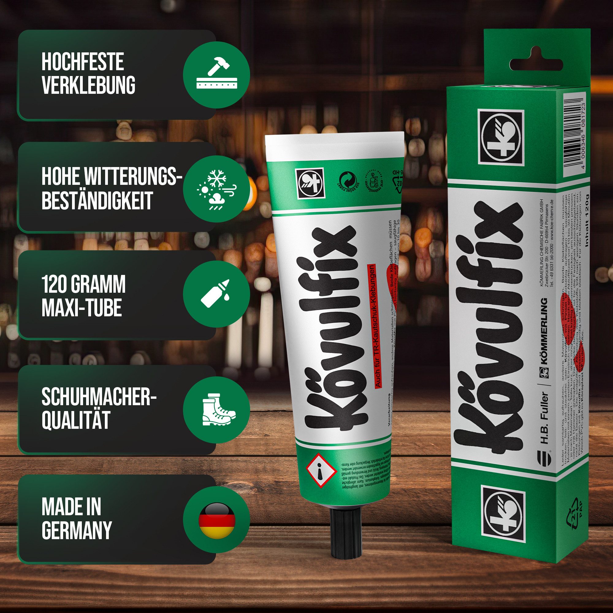 Kömmerling Klebstoff Kövulfix Universal Schuhkleber 120g Kontaktkleber EPDM Leder Neopren, (1-tlg)