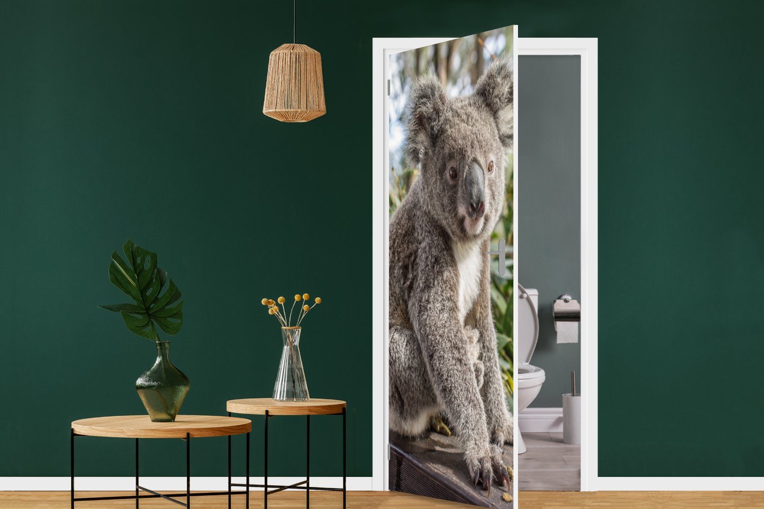 Mädchen, Türtapete bedruckt, MuchoWow Koala - Fototapete Regal St), Matt, Kinder - Tür, (1 - für Pflanzen Jungen Türaufkleber, - cm - 75x205