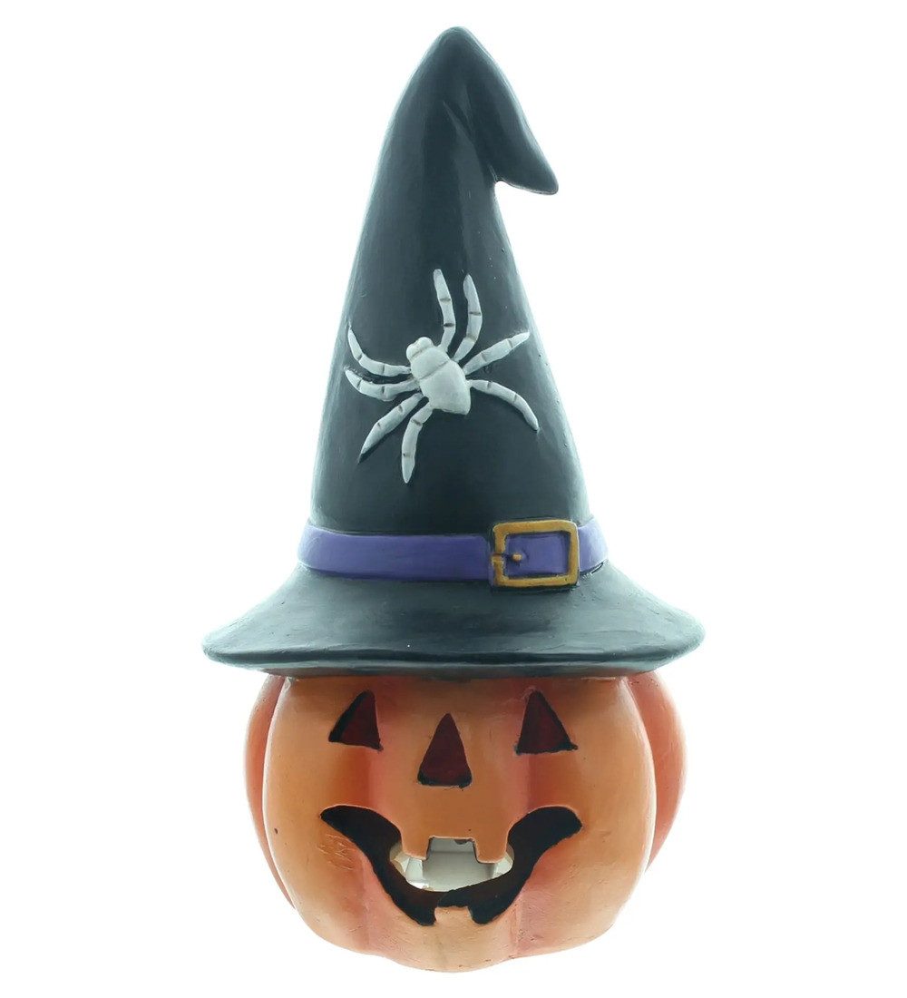 Home-trends24.de LED Dekofigur Kürbis Hexenhut LED Halloween Herbst Deko Höhe 21 cm, LED fest integriert