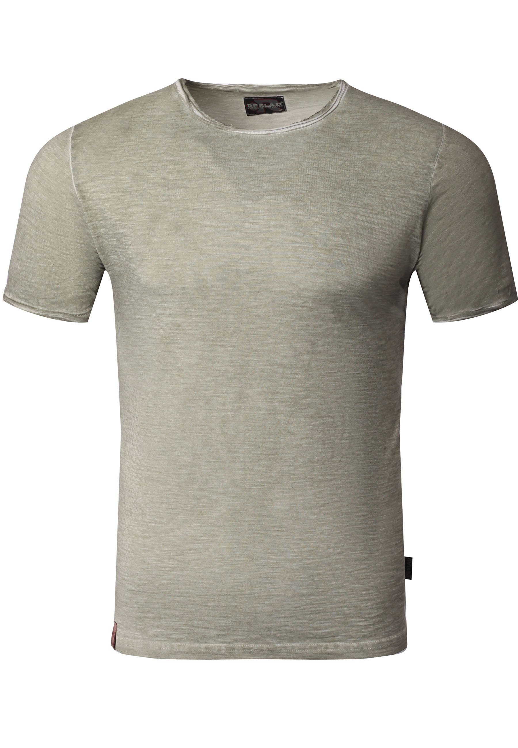 Reslad T-Shirt Reslad T-Shirt Herren Rundhals verwaschen Vintage Optik Shirt Männer (1-tlg) Rundhalsausschnitt Vintage Style Männer Shirt khaki