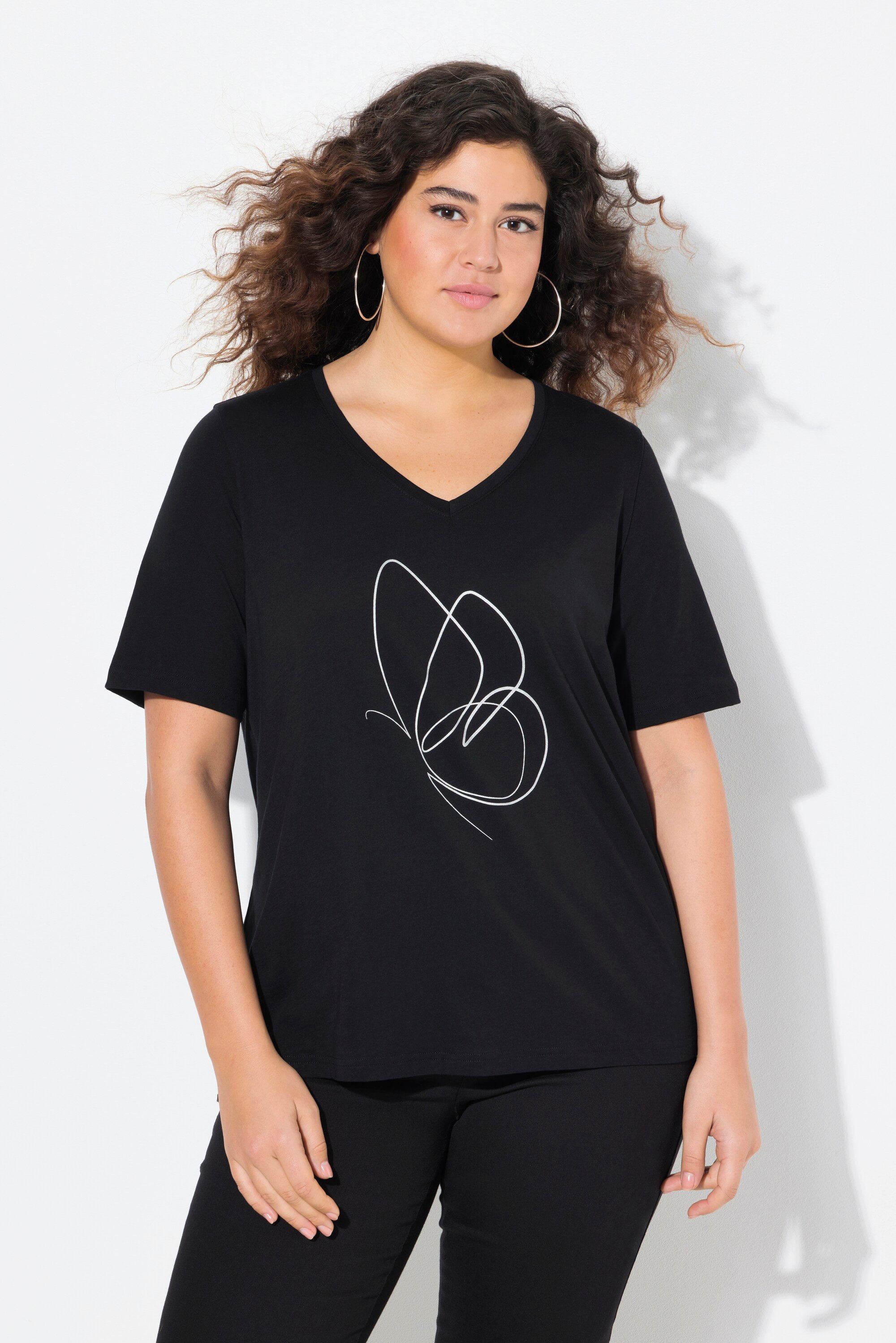 Ulla Popken T-Shirt T-Shirt Metallic-Tiermotiv V-Ausschnitt günstig online kaufen