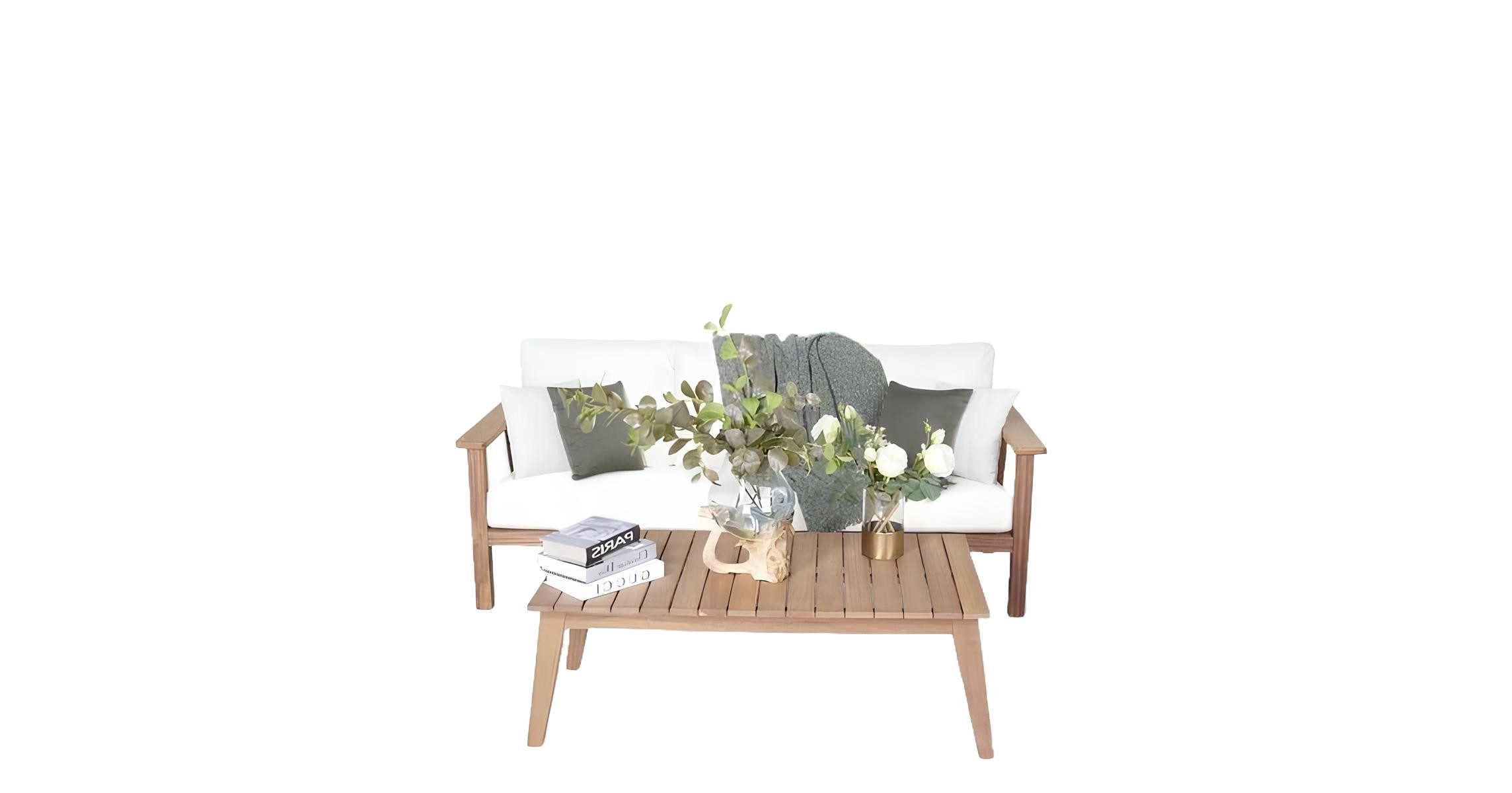 Xlmoebel Sessel Holzgarnitur für den Garten mit Sofa und Couchtisch (4tlg Gartenmöbel Set (Sofa 3 Sitzer + 2x Sessel + Couchtisch), Hergestellt in Europa