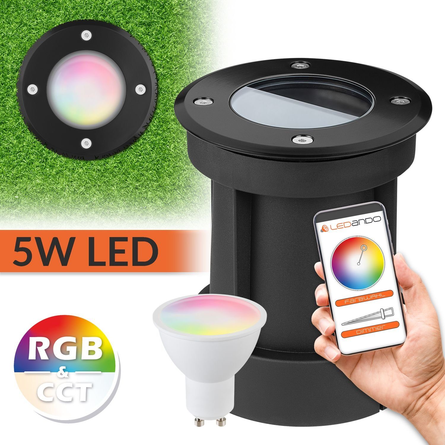 - WiFi Smart RGB + Set per Bodeneinbaustrahler LEDANDO steuerbar Einbaustrahler 5W - App LED LED