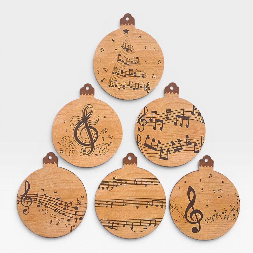 mugesh Weihnachtsbaumkugel Weihnachtskugeln Musik Design aus Pappelholz (6er-Set), für Musiker
