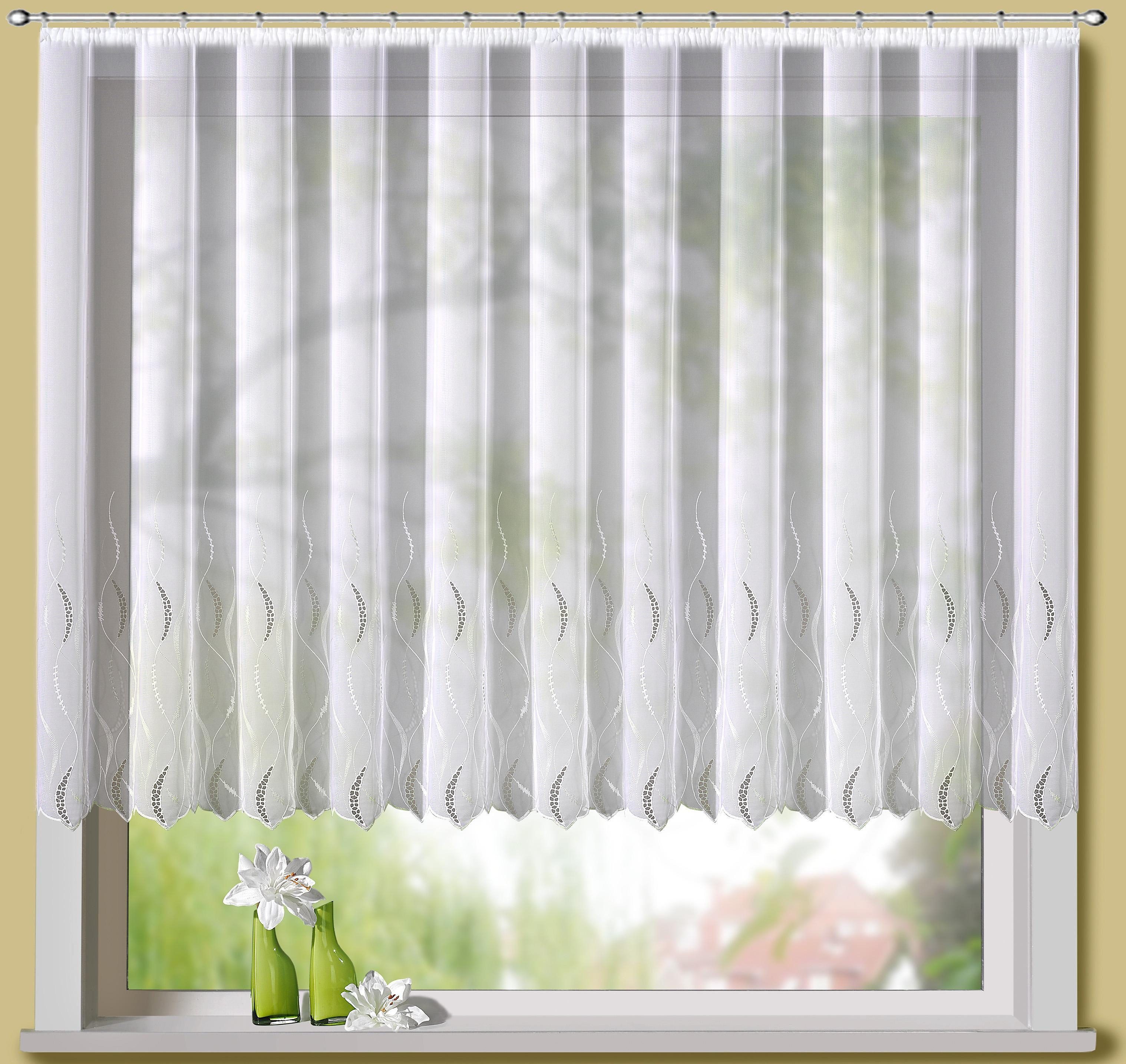Stickereien Plauen Gardine Ramona, 1 Stück, Kräuselband, transparent, Spitze Stickerei (1 St), Kräuselband, transparent, veredelt mit echter Plauener Spitze Stickerei
