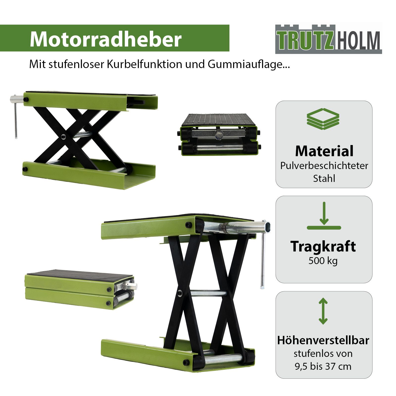TRUTZHOLM Druckluftgeräte-Set Kurbelheber Montagebock Scherenheber höhenverstellbar bis 500 kg – Bild 4 von 5