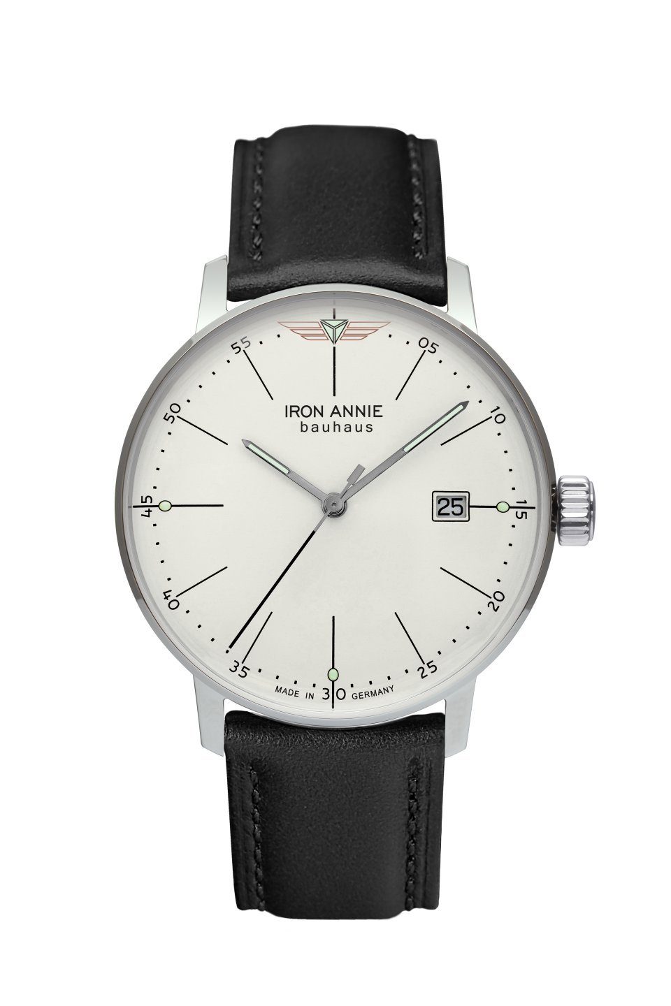 IRON ANNIE Quarzuhr Bauhaus 5044-1 Herrenuhr Altweiss Lederband Schwarz 40 mm