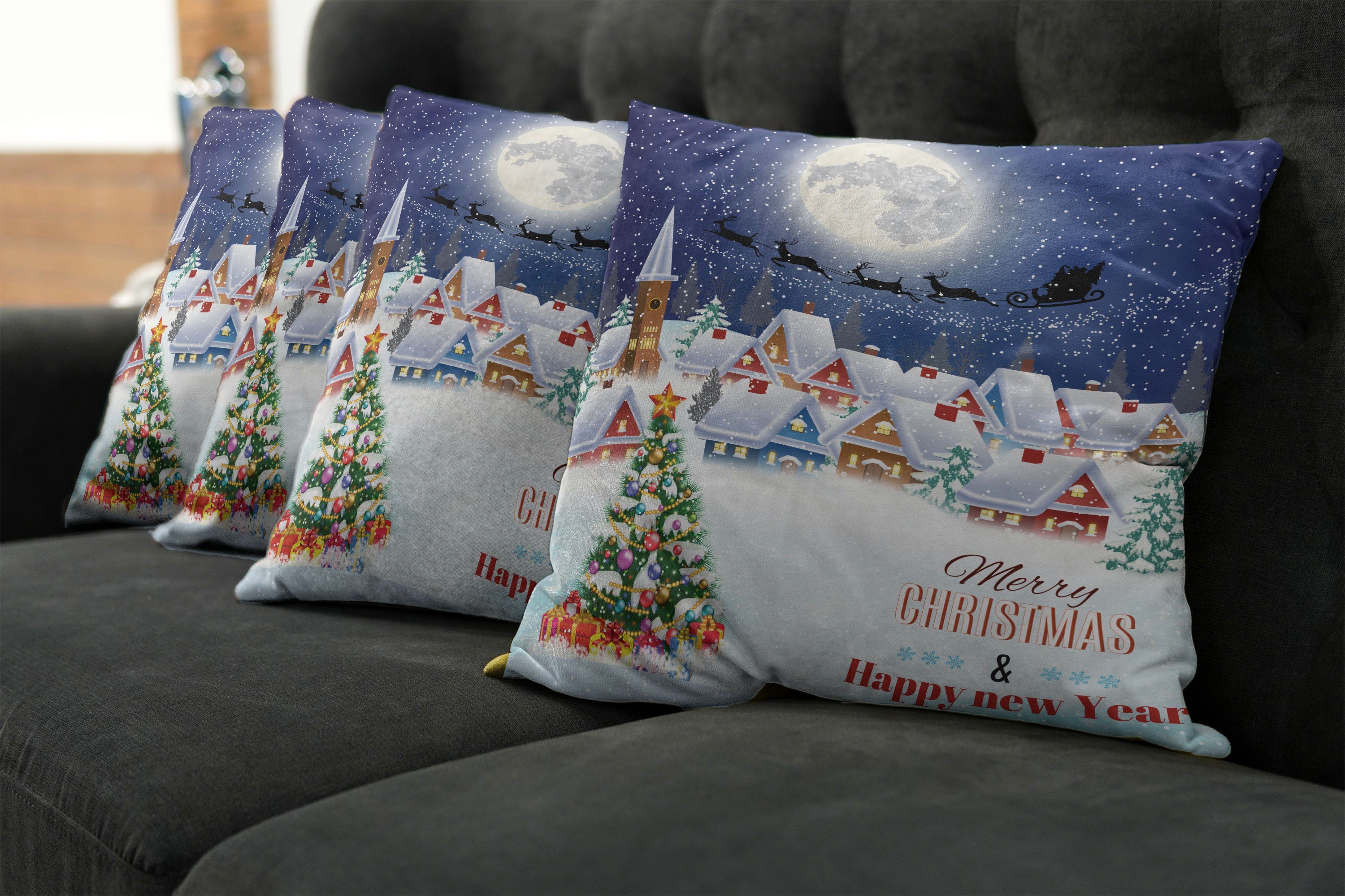 Doppelseitiger Winter-Himmel-Mond-Stern Stück), Accent Digitaldruck, Kissenbezüge Abakuhaus (4 Modern Weihnachten