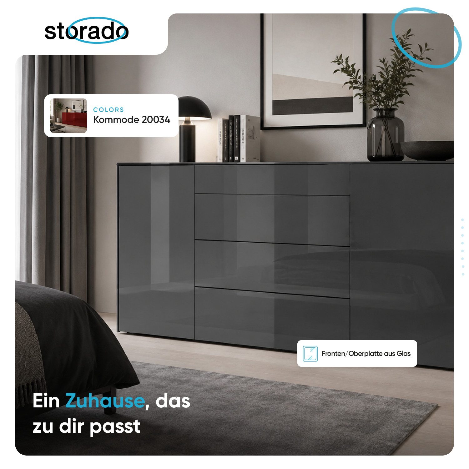 Storado Kommode Colors 179×89×42cm, Kommode mit 2 Türen, Farbe wählbar, 3 Schubladen auf Unterflurauszügen, Oberfläche kratzfest