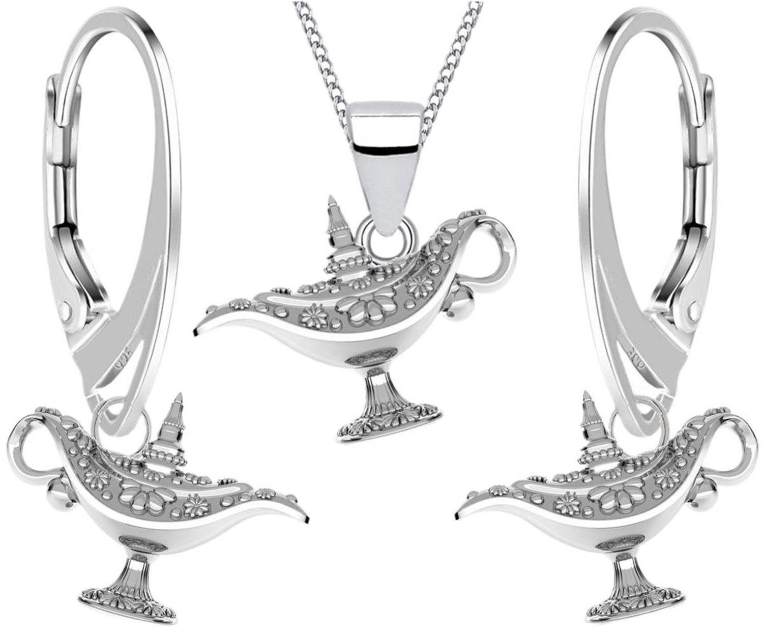 Goldene Hufeisen Schmuckset Wunderlampe Set Anhänger Kette Brisur Ohrringe 925 Silber (4-teilig, inkl. Etui), mit 40cm Halskette