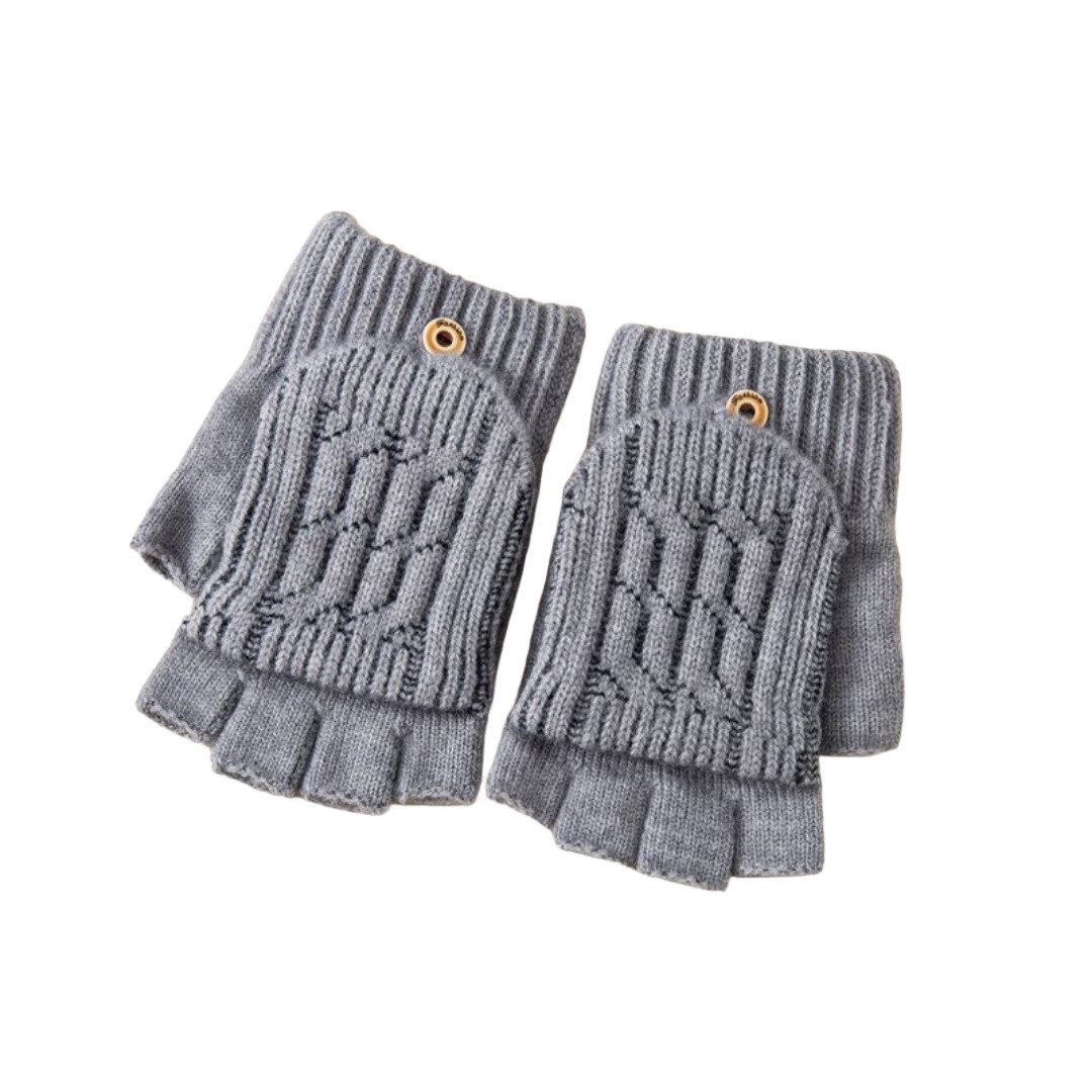 Strickhandschuhe Halbfingerhandschuhe mit Kappe,Winter Flip Handschuhe mit Berührung