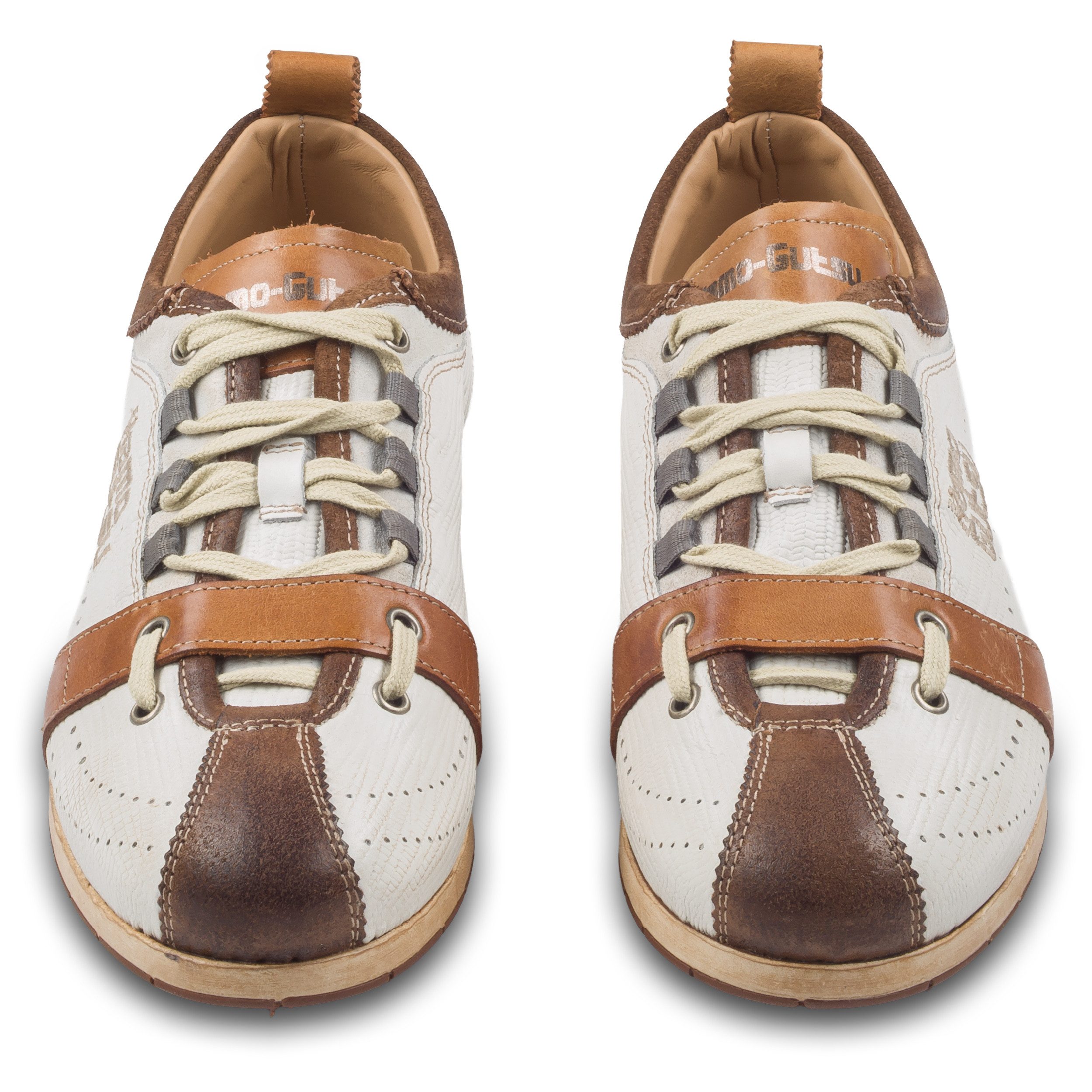 Kamo-Gutsu Herren Sneaker Leder weiß/braun (TIFO-017 hazel + bianco), Retro-Look Sneaker Handgefertigt in Italien