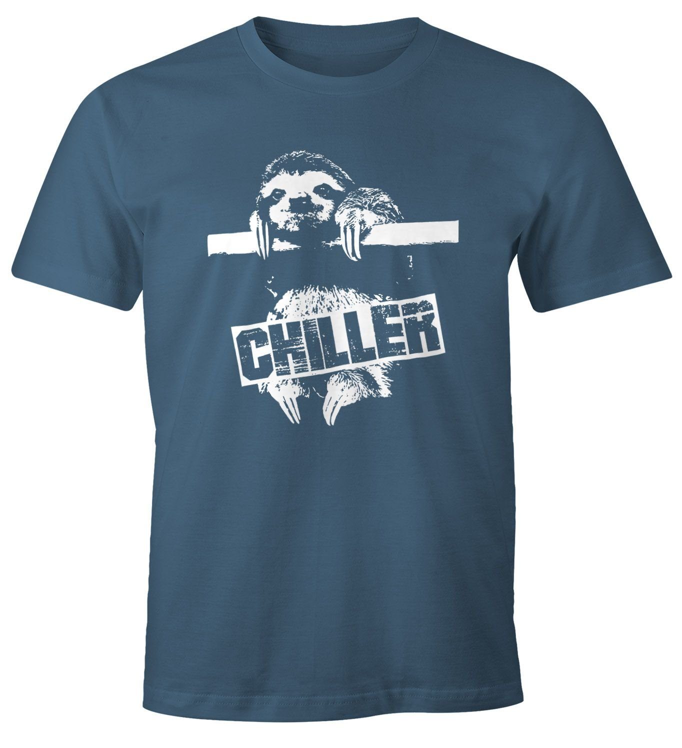 MoonWorks Print-Shirt Lustiges Herren T-Shirt Faultier Born Chiller Sloth Fun Shirt Moonworks® mit Print blau