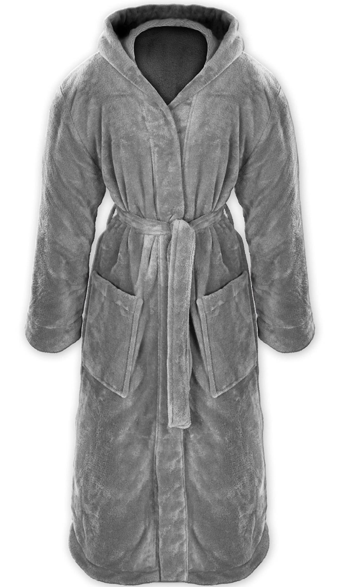 Gräfenstayn Unisex-Bademantel Bademantel Kapuze Flanell Fleece, S Grau, war günstig online kaufen