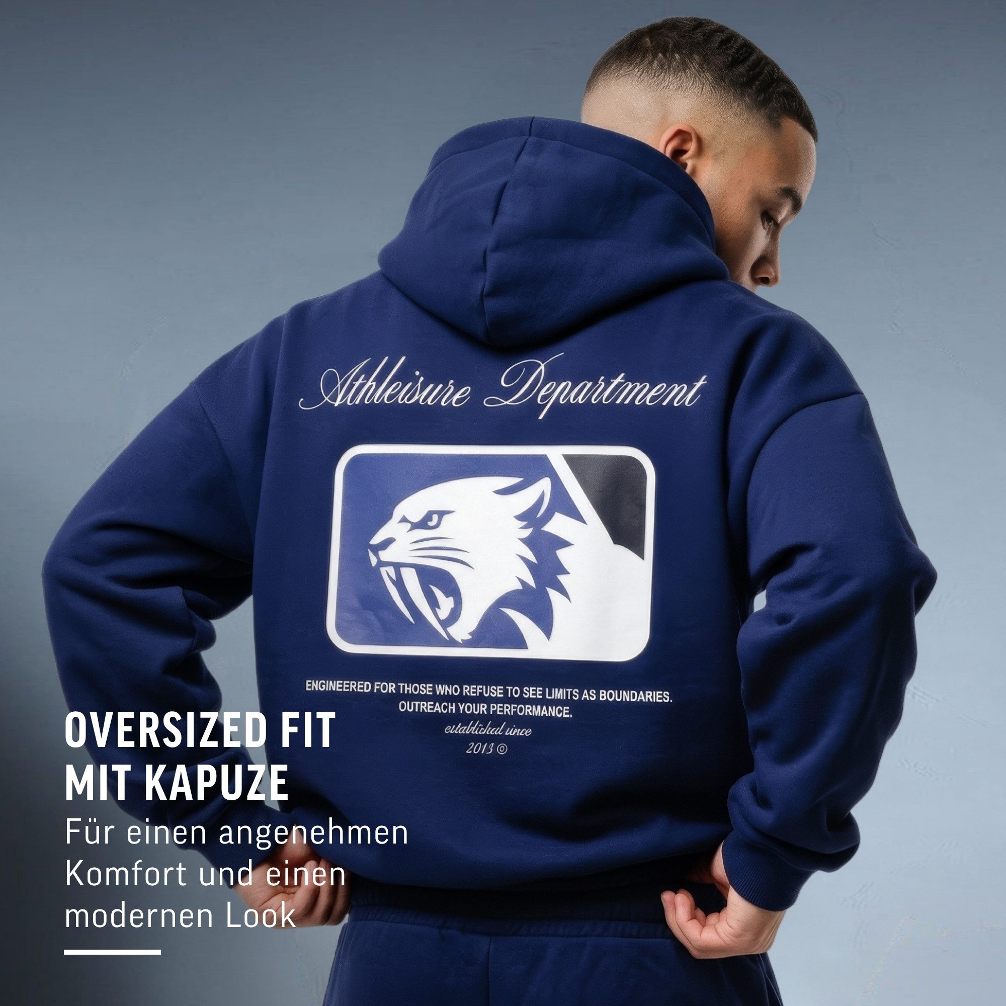 Smilodox Hoodie Striver, Kapuzenpullover Oversized mit Backprint, Kängurutasche Rippbündchen Smilodox Patch Brustprint Streetwear Gym Freizeit