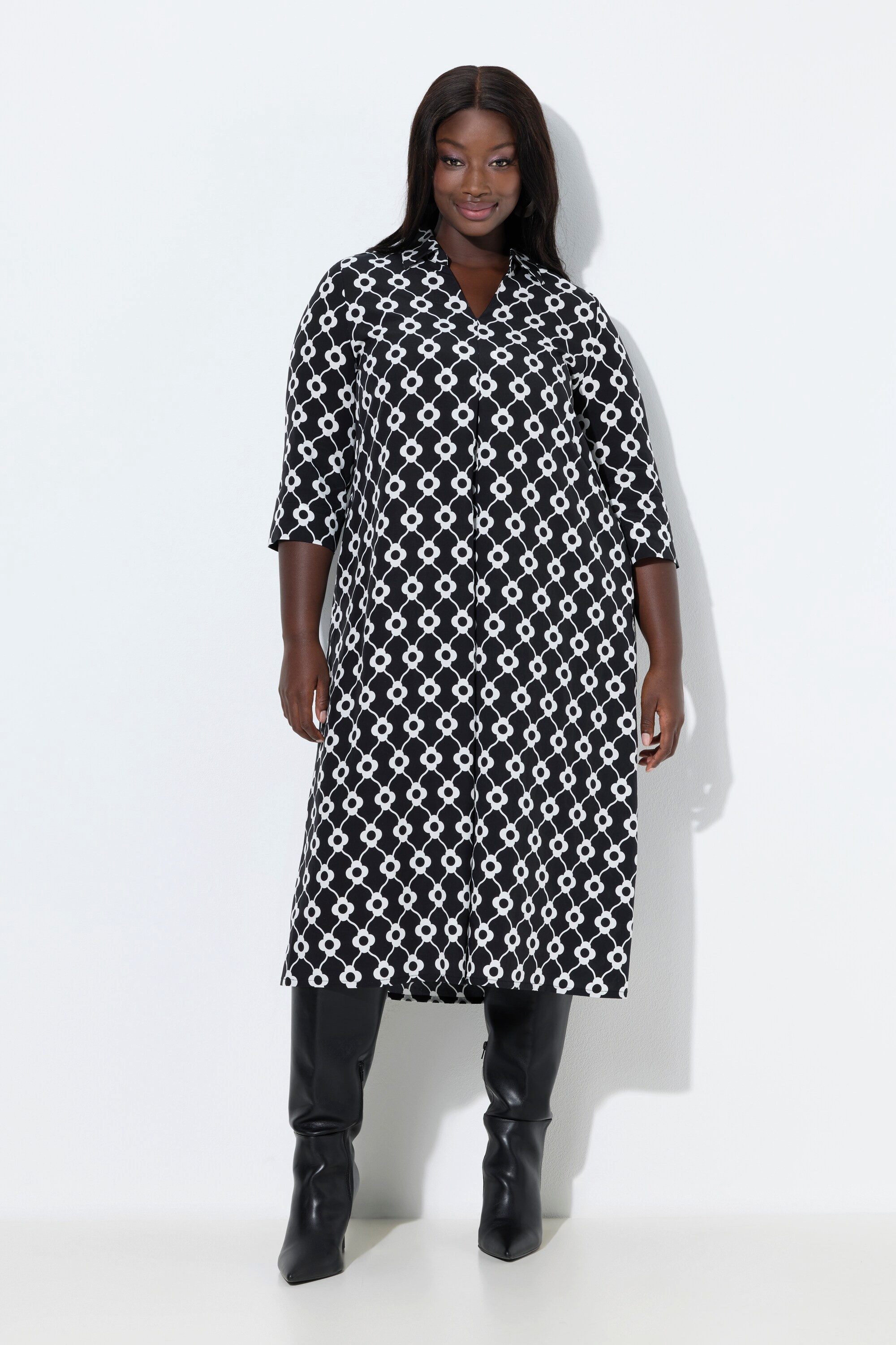 Ulla Popken Midikleid Lyocell-Midikleid Blüten A-Linie V-Ausschnitt