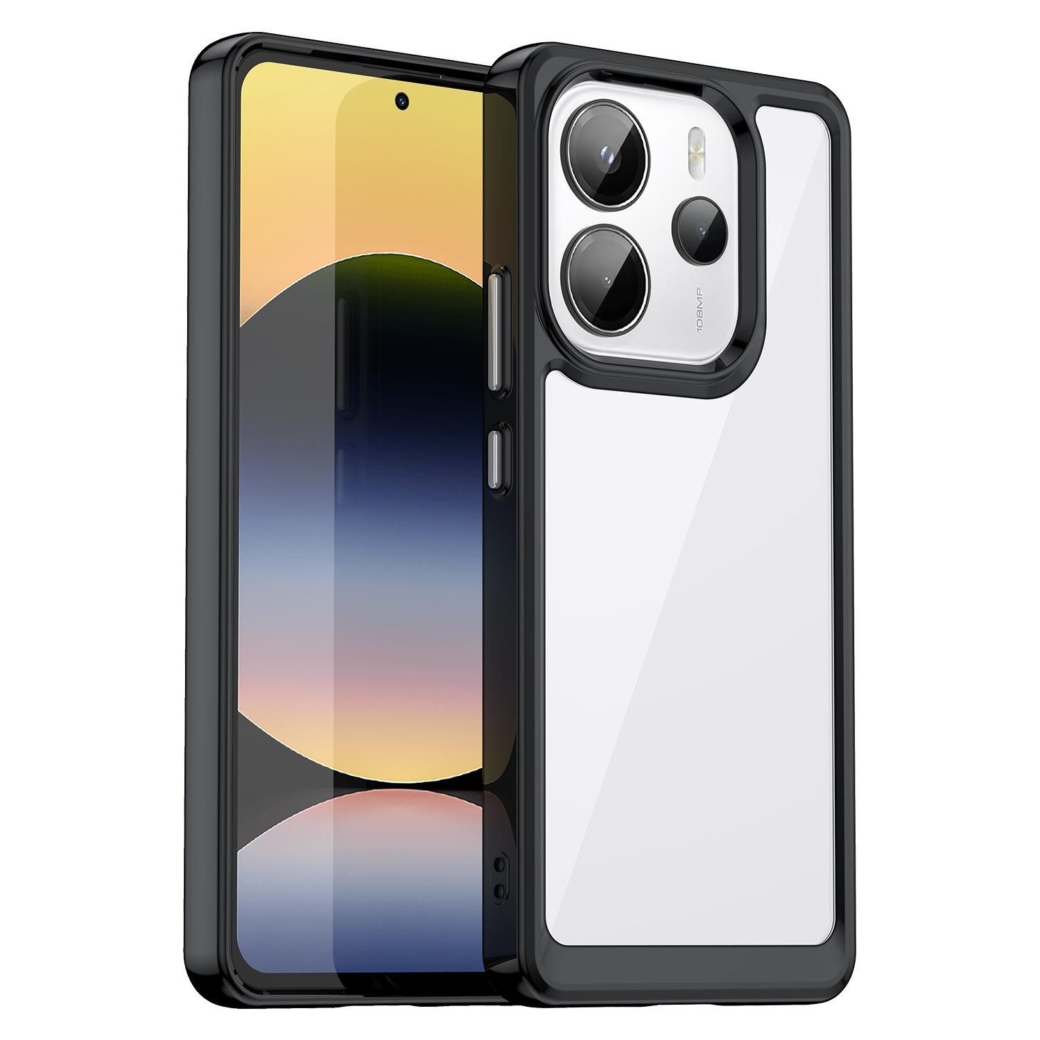 Wigento Handyhülle Für Xiaomi Redmi Note 14 4G Colorful TPU Acryl Hybrid Hülle Schwarz, Colorful Series Hybrid Schutzhülle