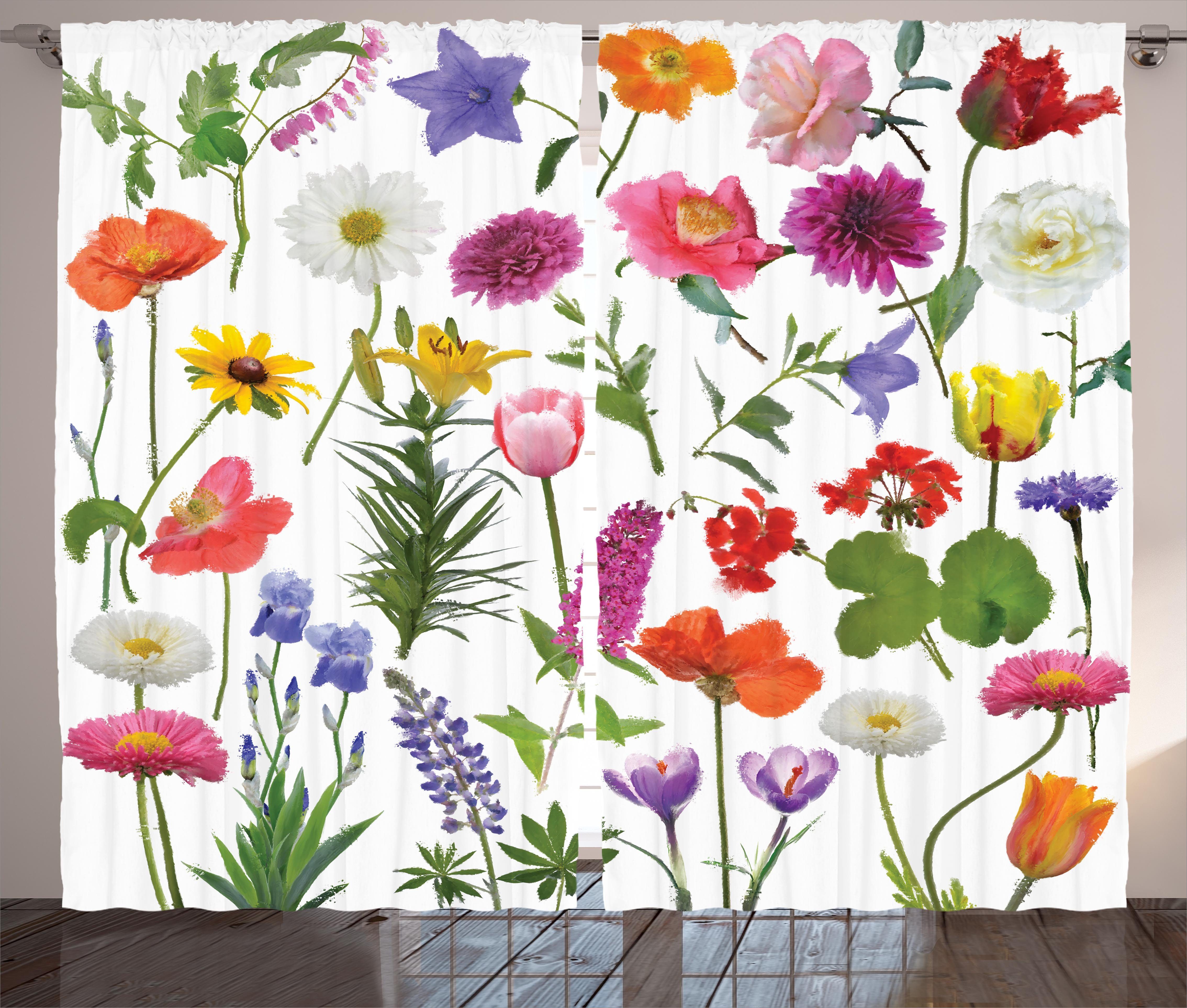 Gardine Schlafzimmer Kräuselband Vorhang mit Farbige und Tulpen Schlaufen Rosen Abakuhaus, Haken, Blume