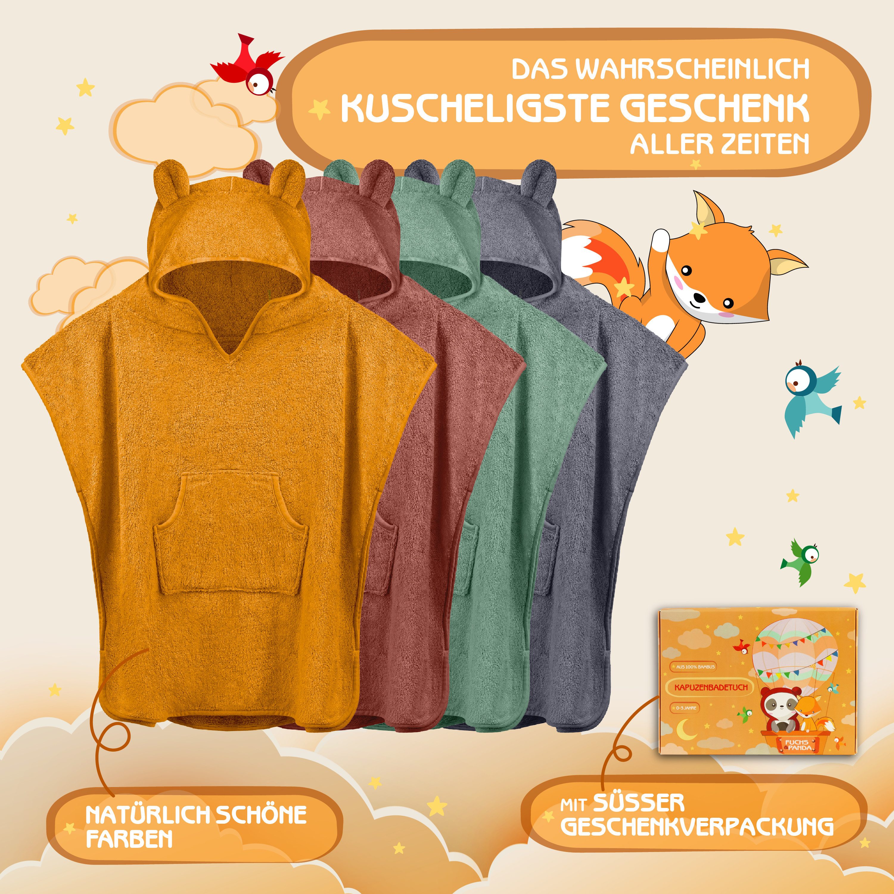 Fuchs & Panda Badeponcho Kuscheliger Badeponcho Baby und Kinder (0-6Jahre) aus 100% Bambus, 100% Bambus: Antimikrobiell, Atmungsaktiv, Hypoallergen, Superweich – Bild 5 von 5