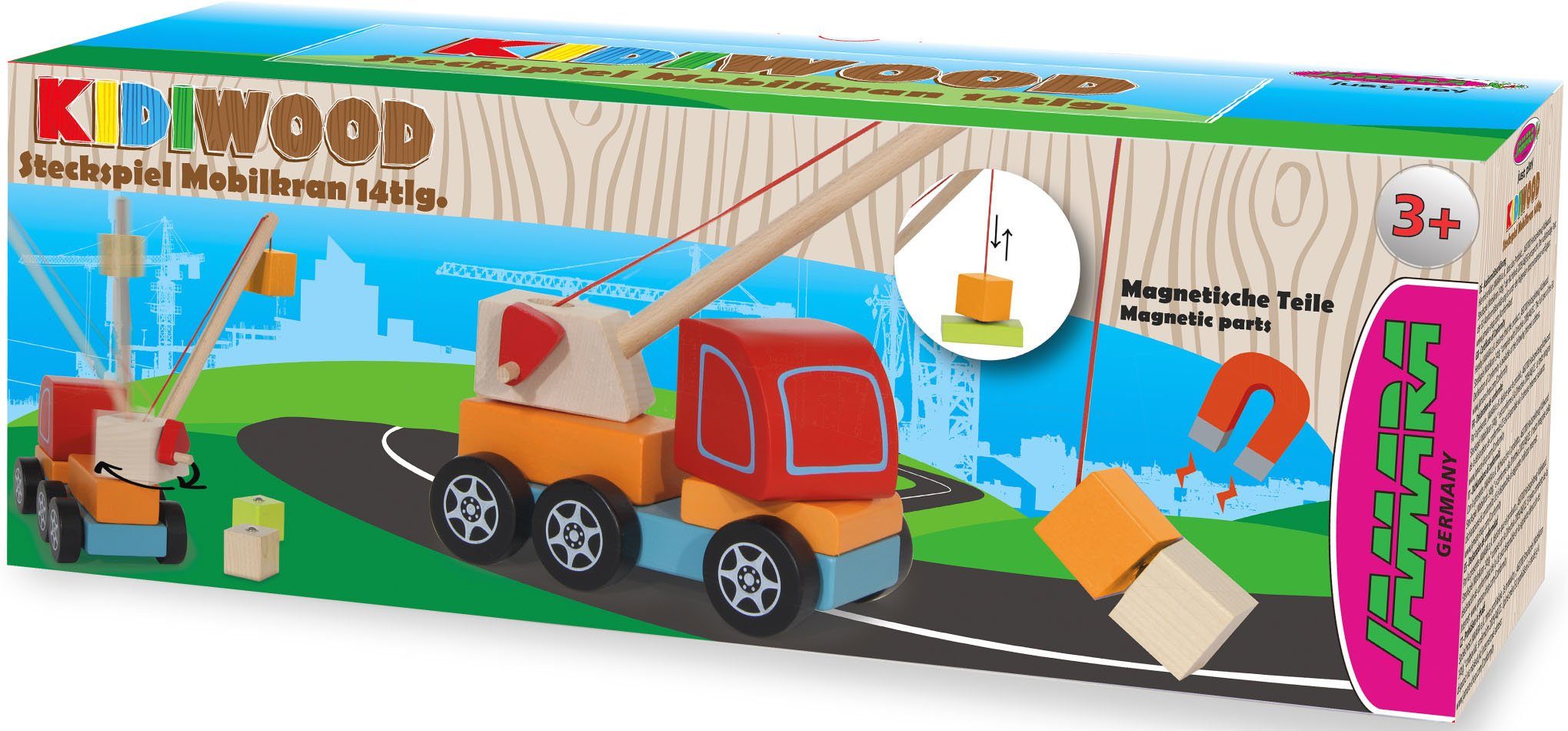 Kidiwood, 14tlg., Steckspiel Holz Steckspielzeug Jamara aus Holzspielzeug, Mobilkran