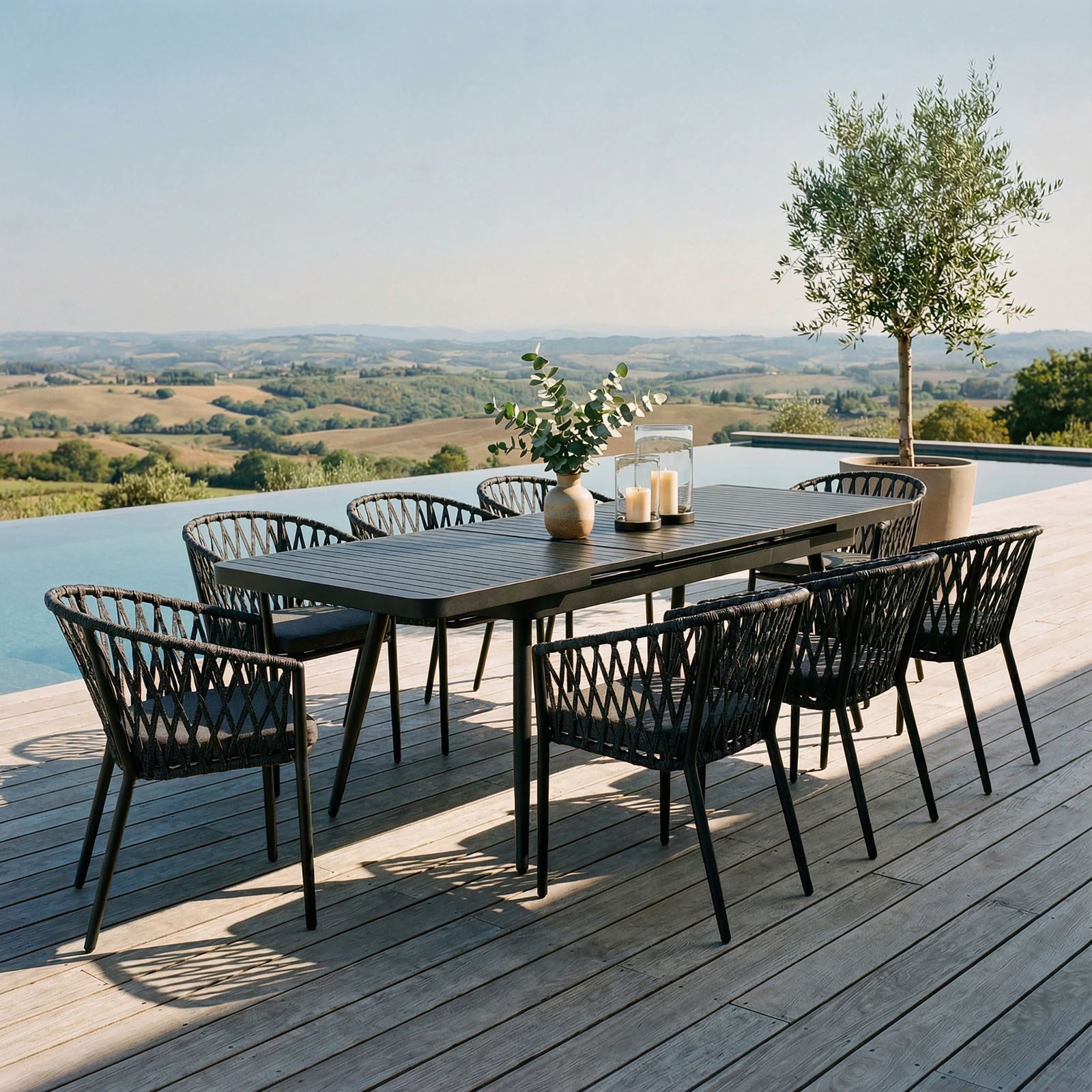 IDIMEX Garten-Essgruppe SUNNY, Gartenmöbel Set mit 8 Stühlen & ausziehbarem Tisch schwarz/grau