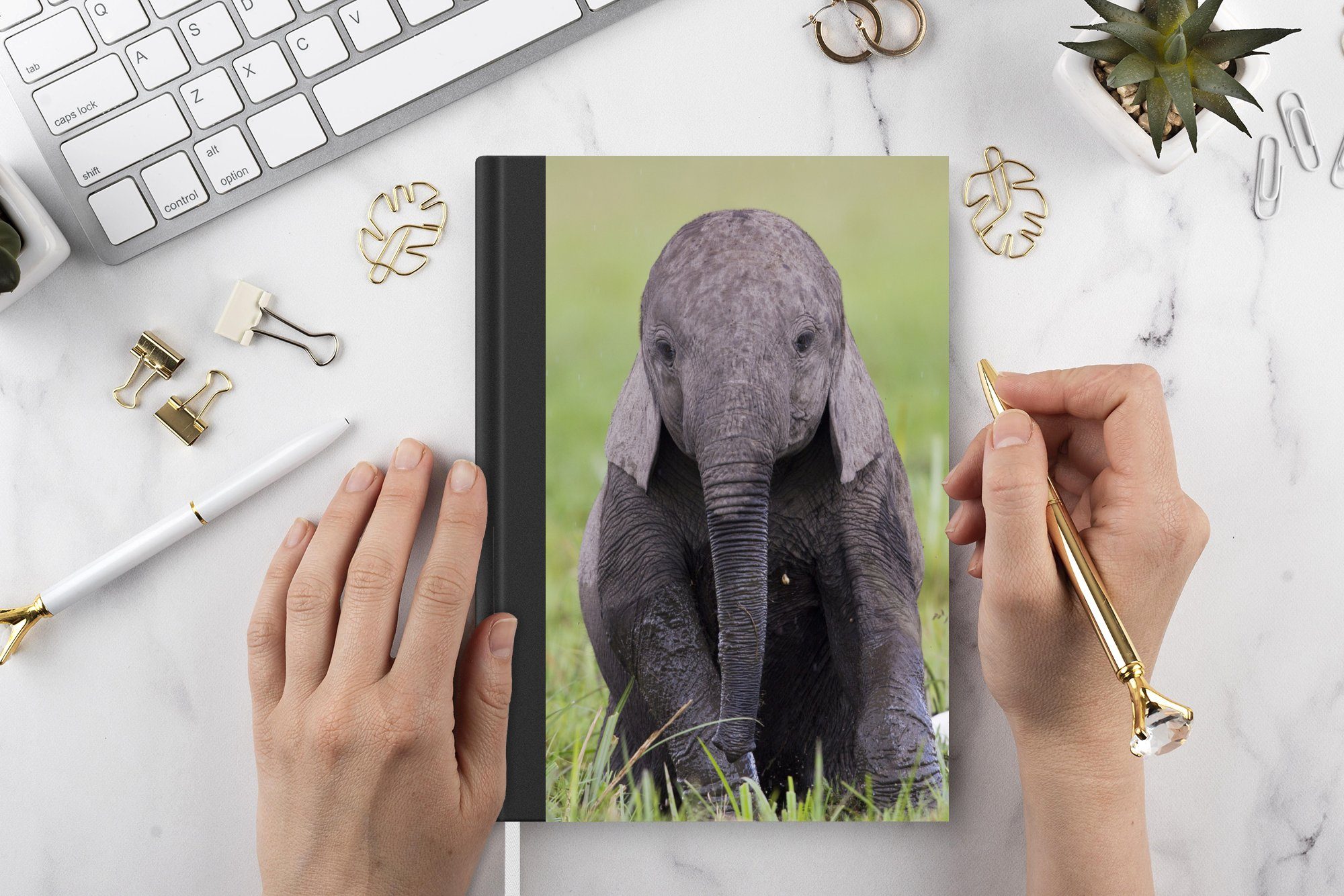 Notizbuch Gras Tagebuch, Notizheft, Natur, - 98 Journal, MuchoWow Tiere A5, Seiten, Baby Haushaltsbuch - Elefant Merkzettel, - -