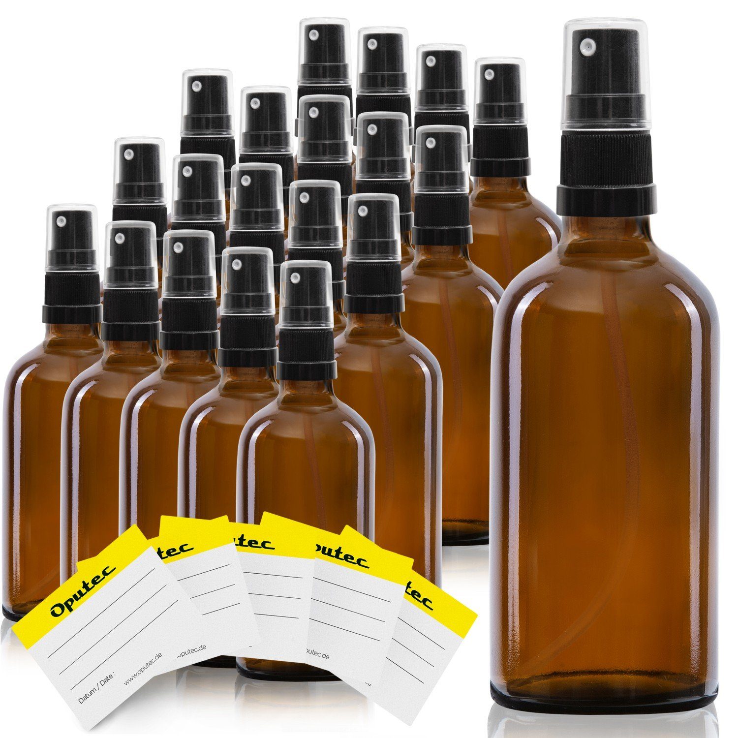 Oputec Sprühflasche 20 x 100ml Sprühflasche, Braunglas, schwarzer Zerstäuber, (Spar-Set)