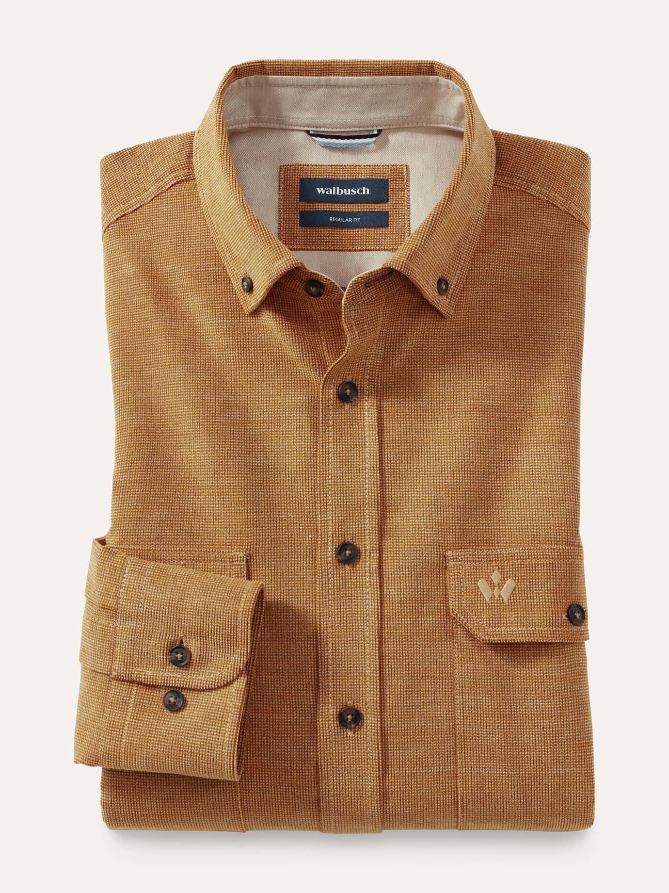 Walbusch Hemdjacke Herren Soft-Cord Overshirt Regular Fit Langarm Baumwolle Waffelcord-Cordhemd, weich & wärmend, Kent-Kragen, waschmaschinenfest