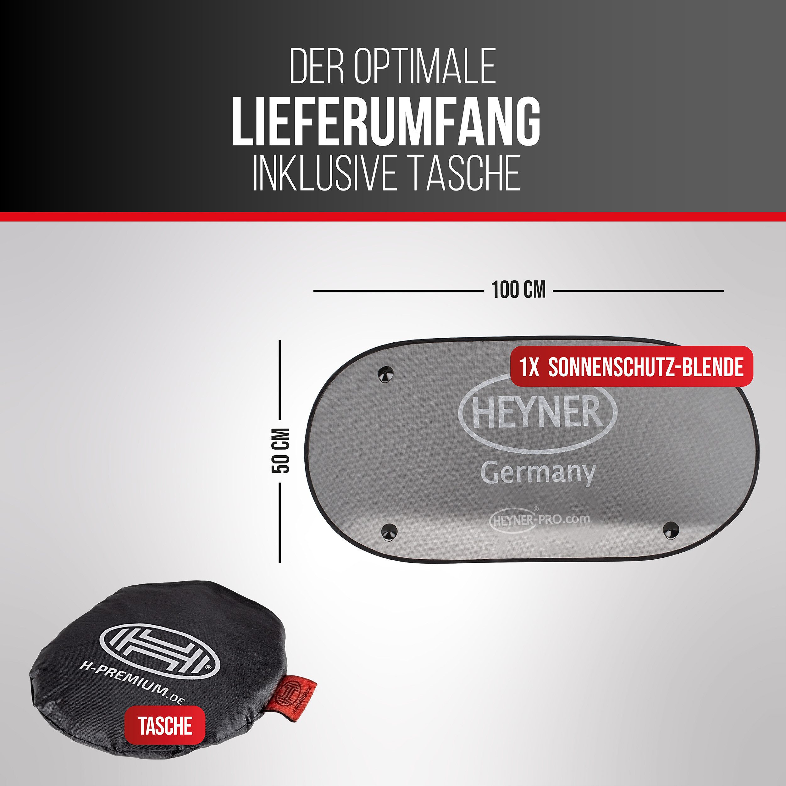 HEYNER Autosonnenschutz Auto-Sonnenschutz 100 x 50 cm Autofenster UV Schutz Saugnäpfe, 50 x 1 cm, (1-St) – Bild 3 von 5