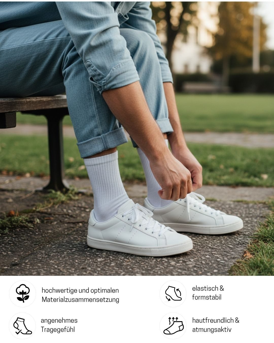 sockenkauf24 Tennissocken Herren Sportsocken Premium Retro Crew Socken mit Komfortbund (6-Paar) verstärkte Ferse & Fußspitze, gepolsterte Sohle, gekämmte Baumwolle