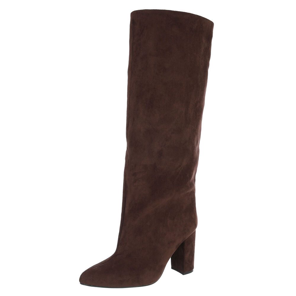 Ital-Design Damen Overknee-Stiefel mit Blockabsatz elegant High-Heel-Stiefel (92125294) Blockabsatz Stiefel in Braun