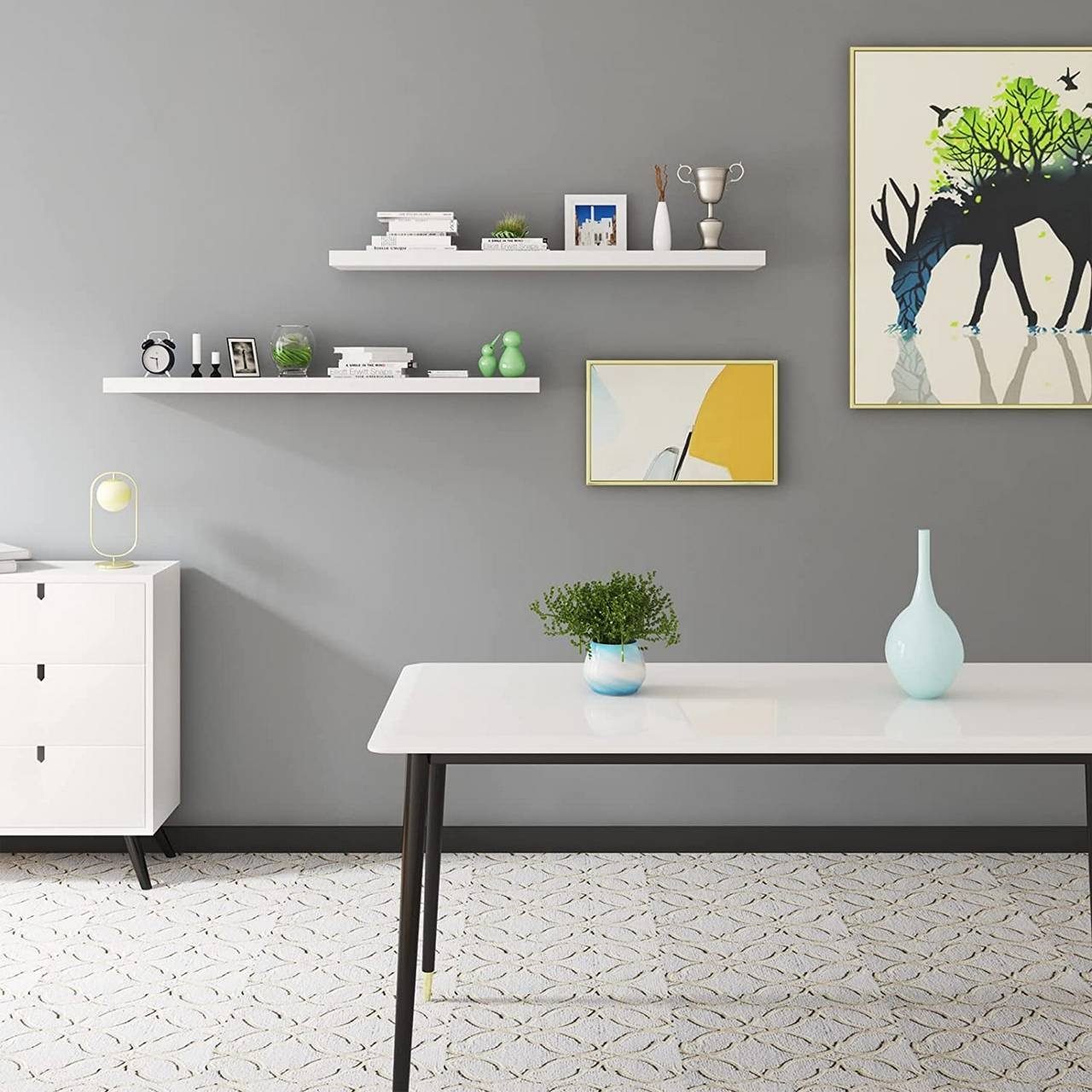 Woltu Wandregal, 2-tlg., Wandboard freischwebend Schweberegal Holz