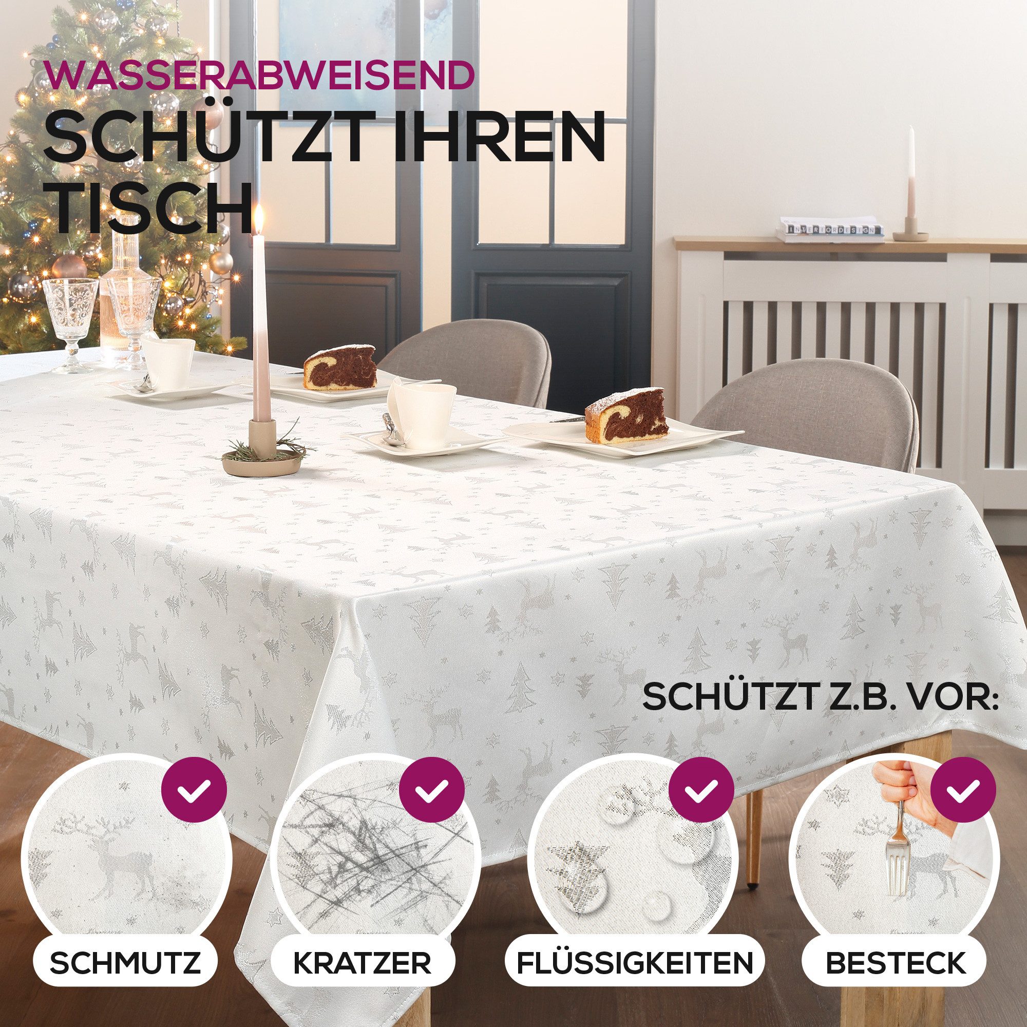 Beautex Tischdecke Lurex Tischdecke Weihnachten, Silber Gold glänzend, Weihnachtstisch (1-tlg)