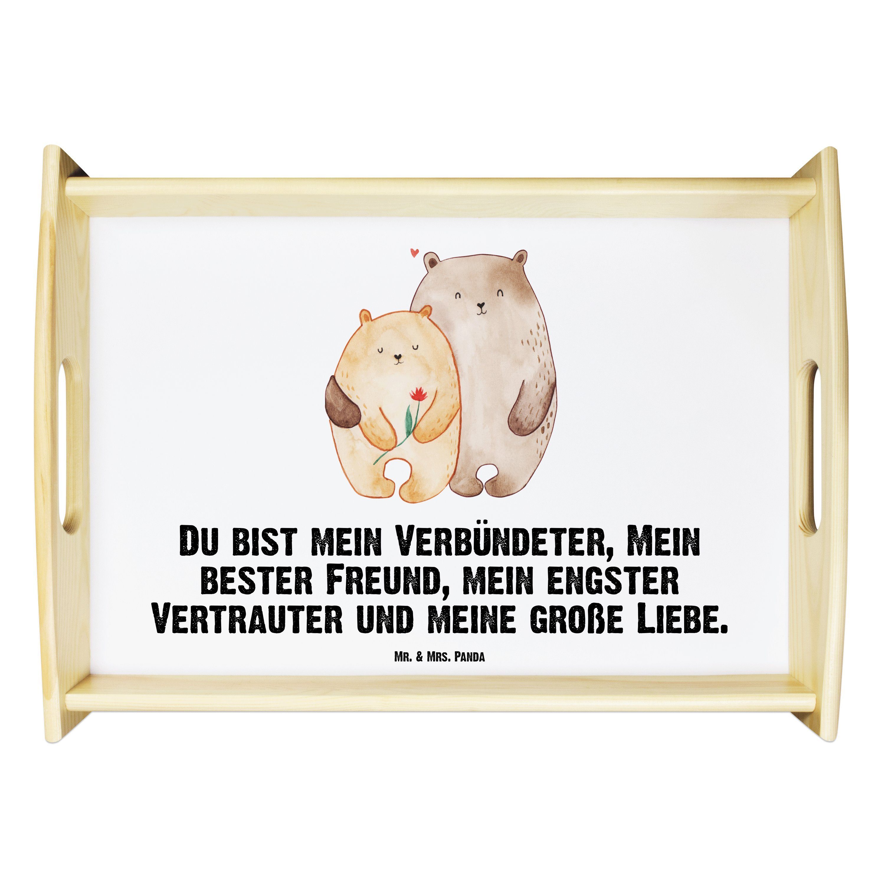 Liebe (1-tlg) Weiß & Mr. Echtholz lasiert, - kuscheln, - Tablett, Panda Umarmung, Mrs. Bä, Geschenk, Blume, Tablett Bären