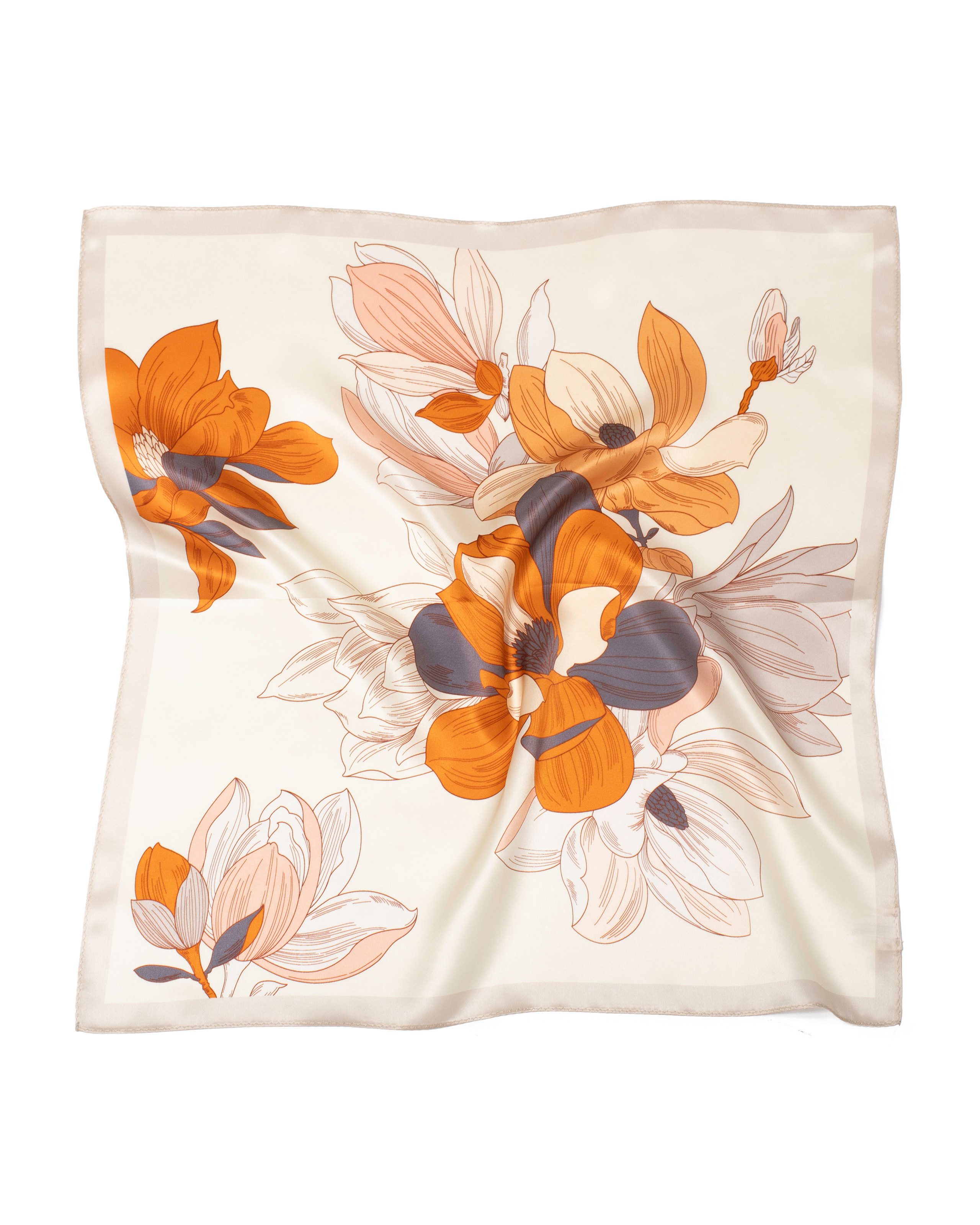 MayTree Seidentuch Premium quadratisch blühende Magnolien 53x53, (Stück), 100% Seide in hochwertiger Geschenkverpackung, Muttertag, Geburtstag