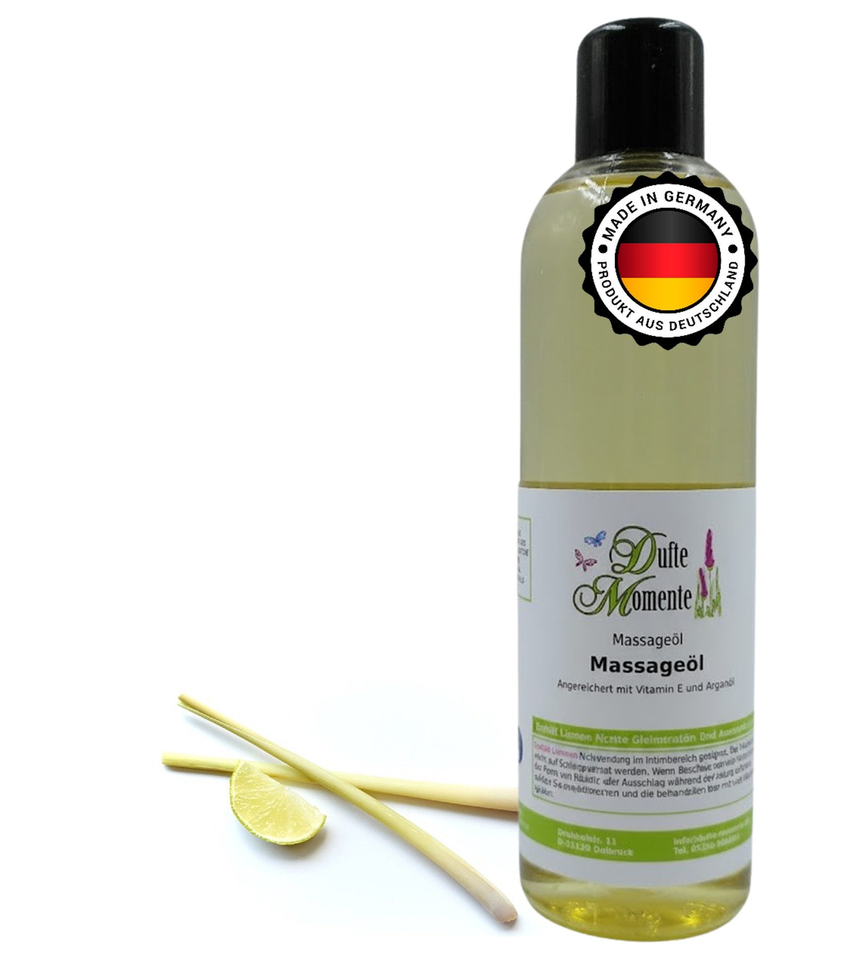 Dufte Momente Massageöl Lemongras 250ml - 3 L, hochertige Pflanzenöle als Basis, vegan und ohne Tierversuche