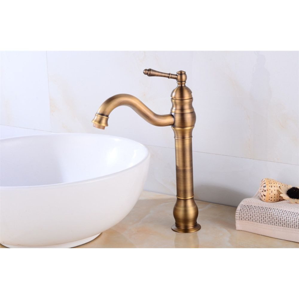 Kinaree Badarmatur Retro Messing Wasserhahn SUAM Bad Waschtischarmatur für Aufsatzbecken Messing, gebürstet, Armatur