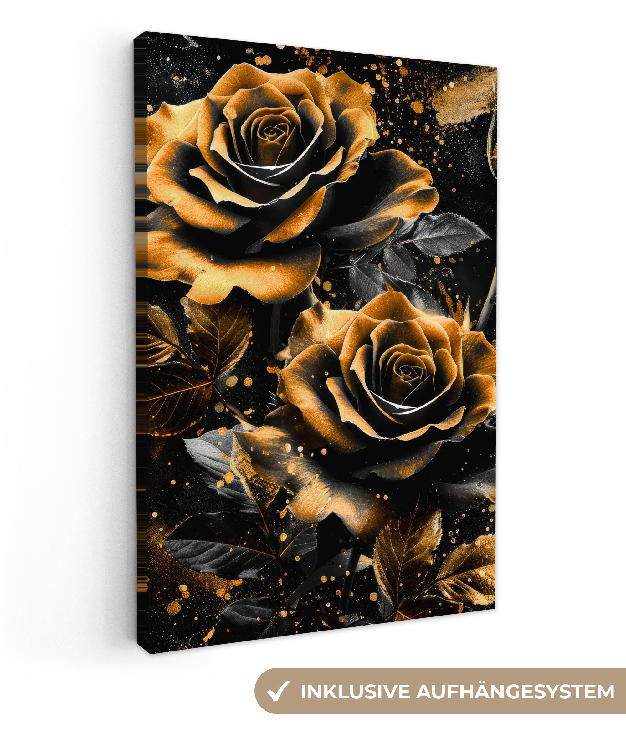 OneMillionCanvasses® Leinwandbild Rosen - Gold - Schwarz - Blumen - Modern, günstig online kaufen
