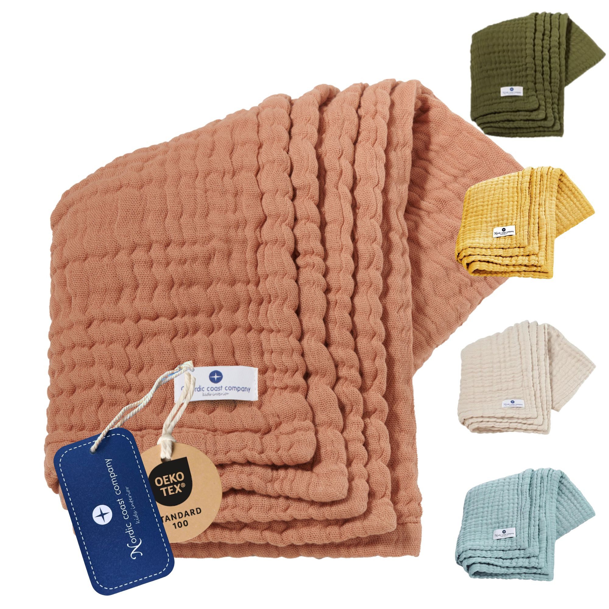 Babydecke Babydecke Musselin Kuscheldecke Puckdecke Baby & Neugeborene, Nordic Coast Company, Musselindecke Karamell Premium 100% Baumwolle Schadstoff geprüft