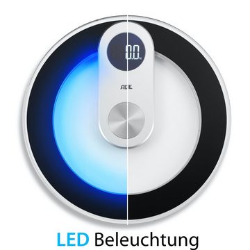 ADE Personenwaage Stylische runde Badezimmerwaage, Körperwaage mit blauer LED-Bodenbeleuchtung, Tragkraft bis 180kg