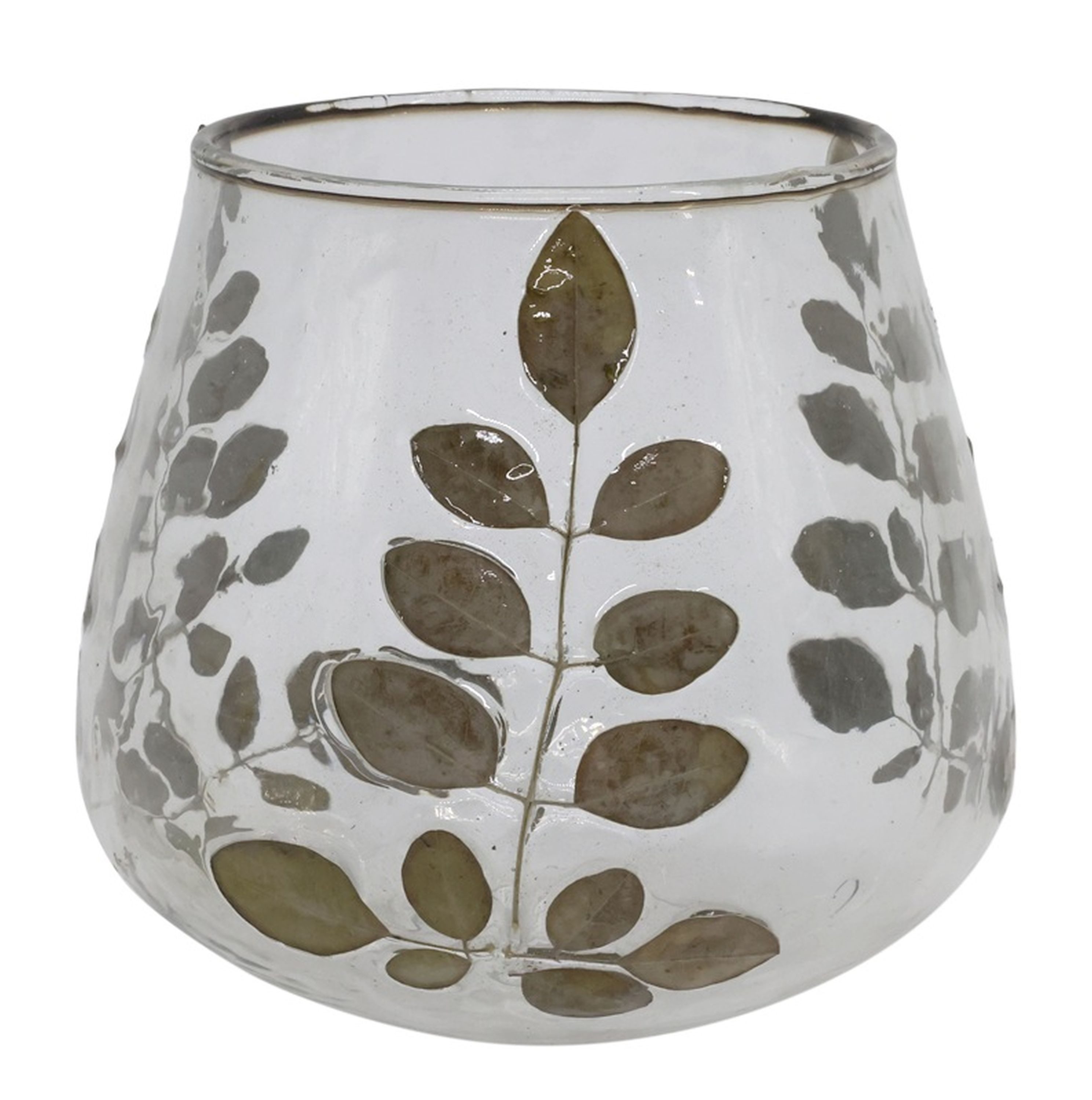 Chic Antique Windlicht Chic Antique - Windlicht Kerzenhalter mit Blätterdekor aus Glas