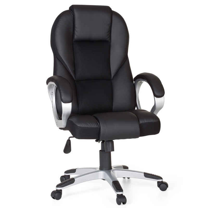 Amstyle Gaming Chair SPM1.133 (Kunstleder Schwarz, Bürostuhl XXL 120 kg Modern), Schreibtischstuhl Drehbar, Drehstuhl mit Armlehne