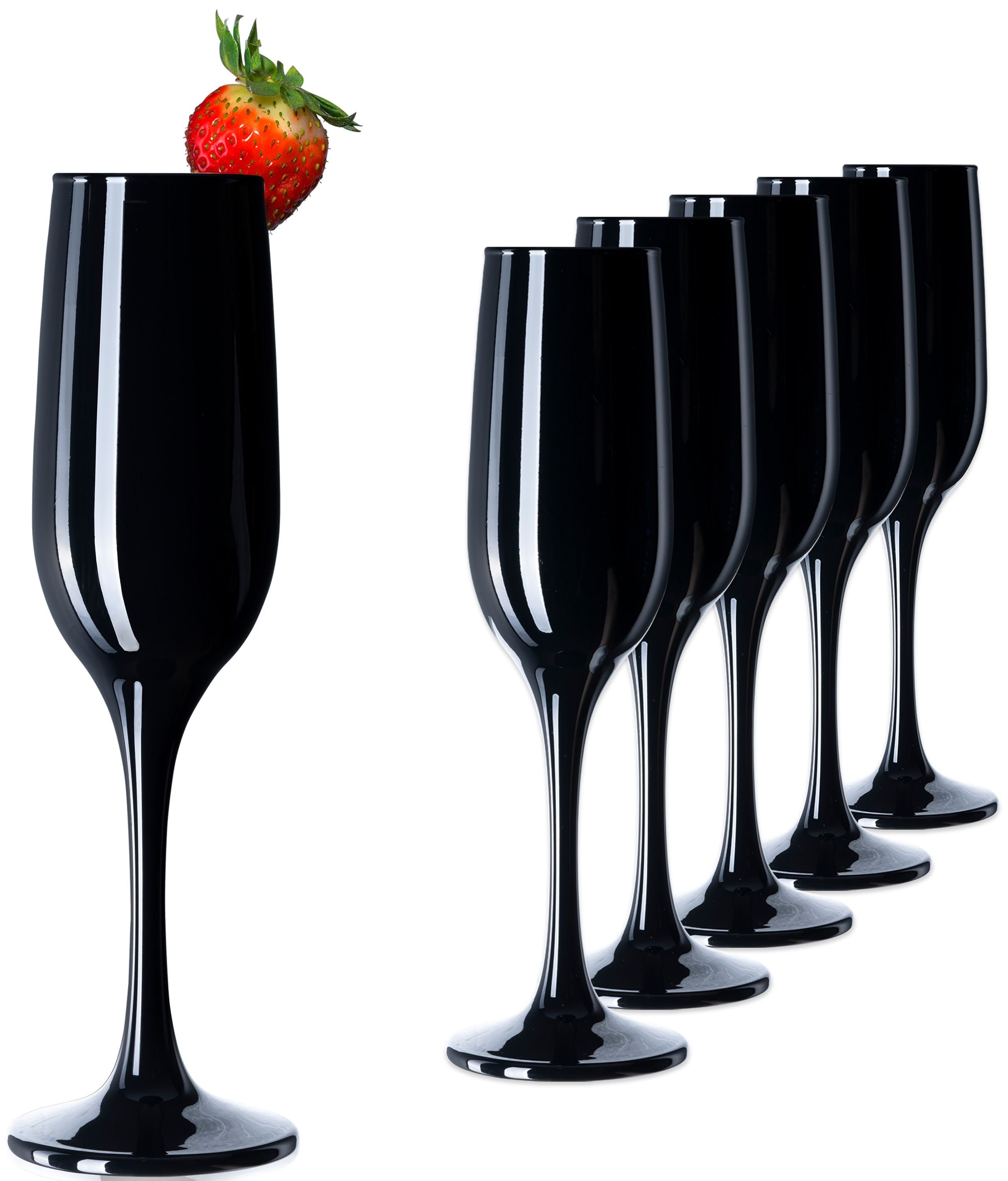 PLATINUX Sektglas Schwarze Sektgläser, Glas, stabil Champagnergläser Set 6  Teilig 160ml (max. 210ml) Sektflöten Sektkelche Sektglas